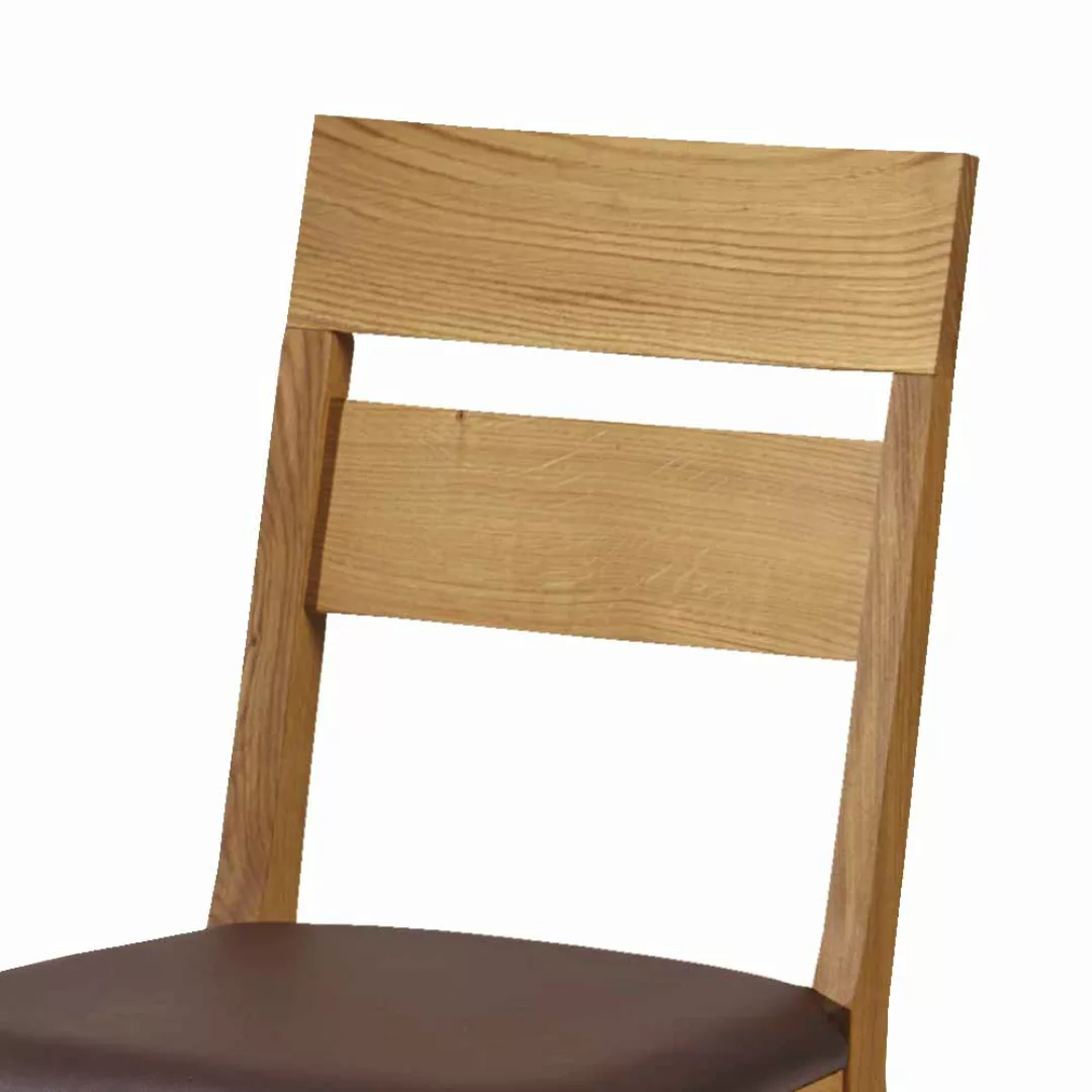 Stuhl aus Wildeiche Massivholz Braun Kunstleder günstig online kaufen