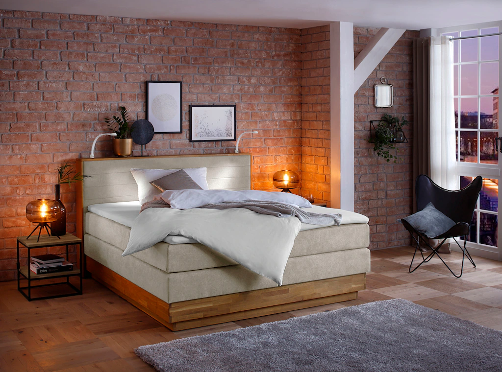 Home affaire Boxspringbett "Cavan", Eiche, inkl. Bettkasten & Topper, versc günstig online kaufen