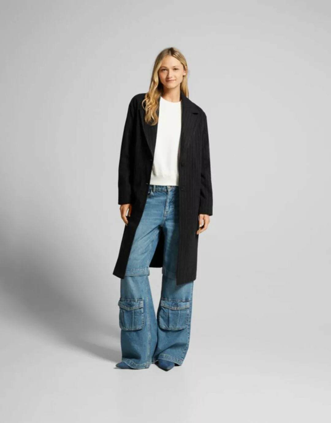 Bershka Langer Mantel Damen Xs Dunkelgrau günstig online kaufen