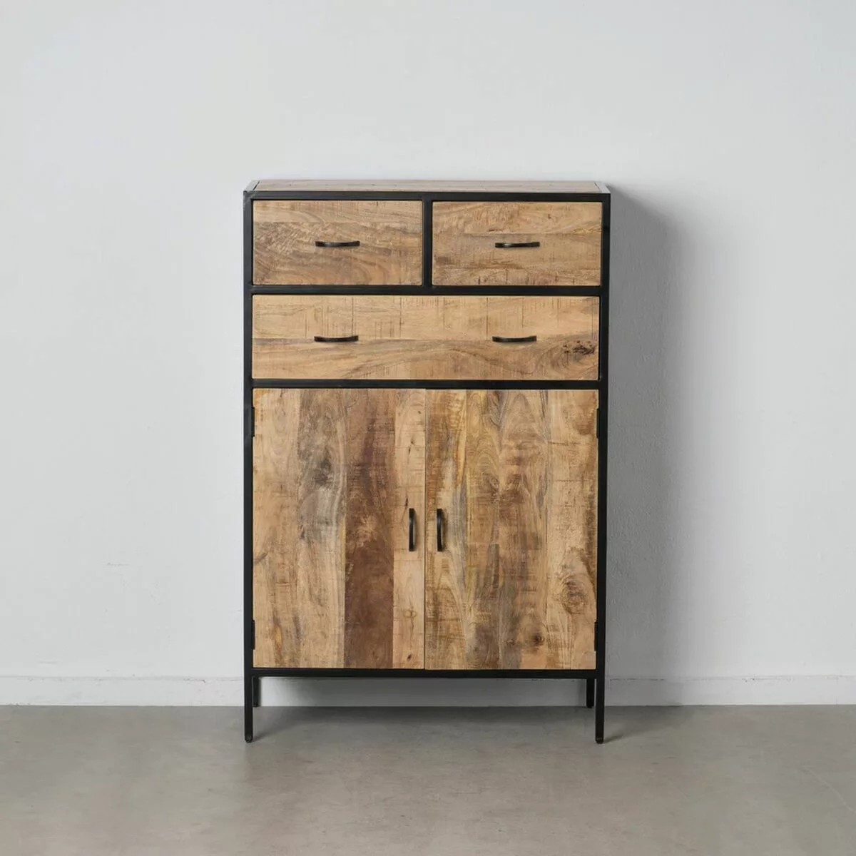 Schrank Mango 85 X 40 X 130 Cm Natürlich Schwarz Holz Eisen günstig online kaufen