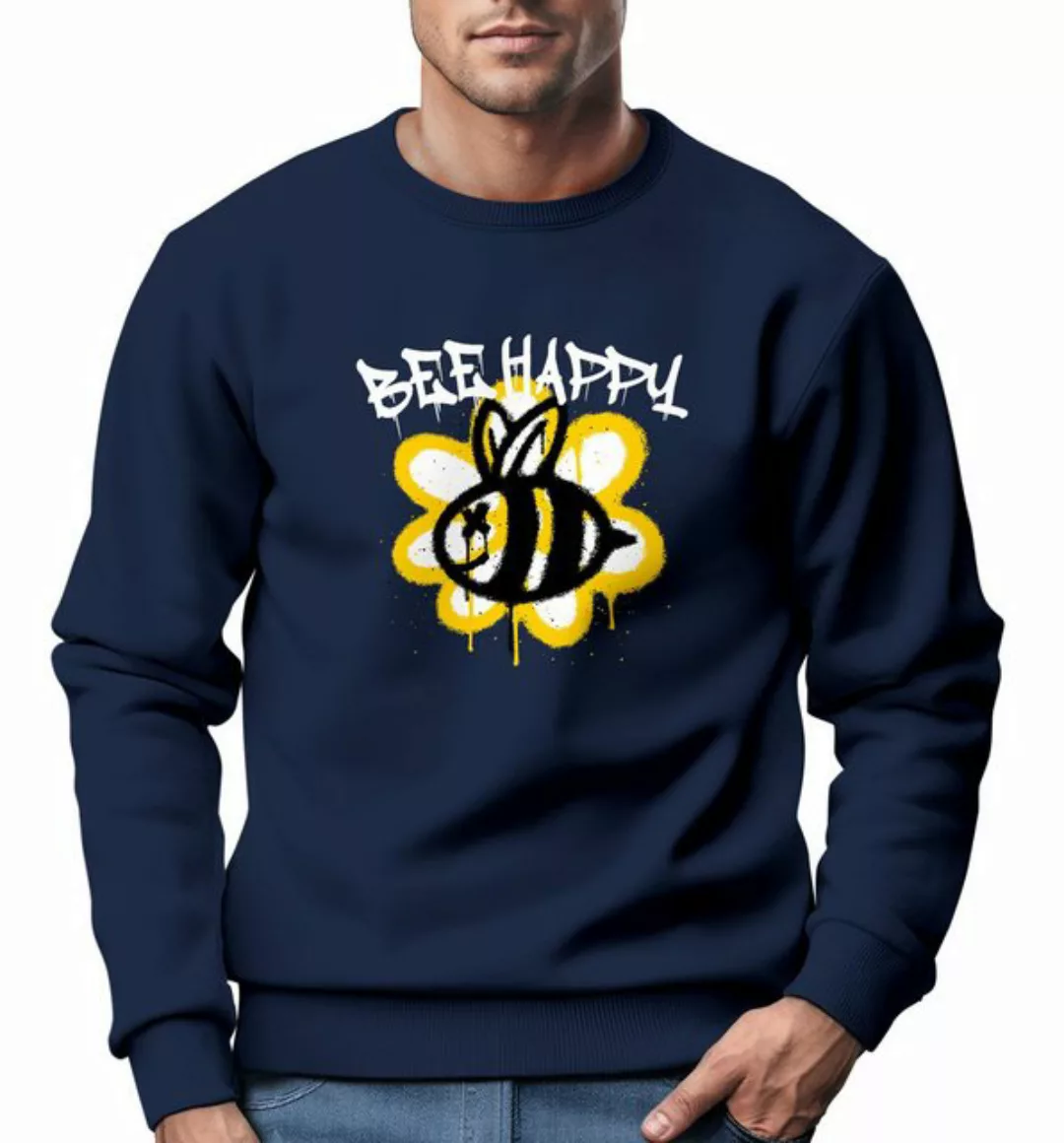 Neverless Sweatshirt Sweatshirt Aufdruck Bee Happy Biene Blume Graffiti Gra günstig online kaufen