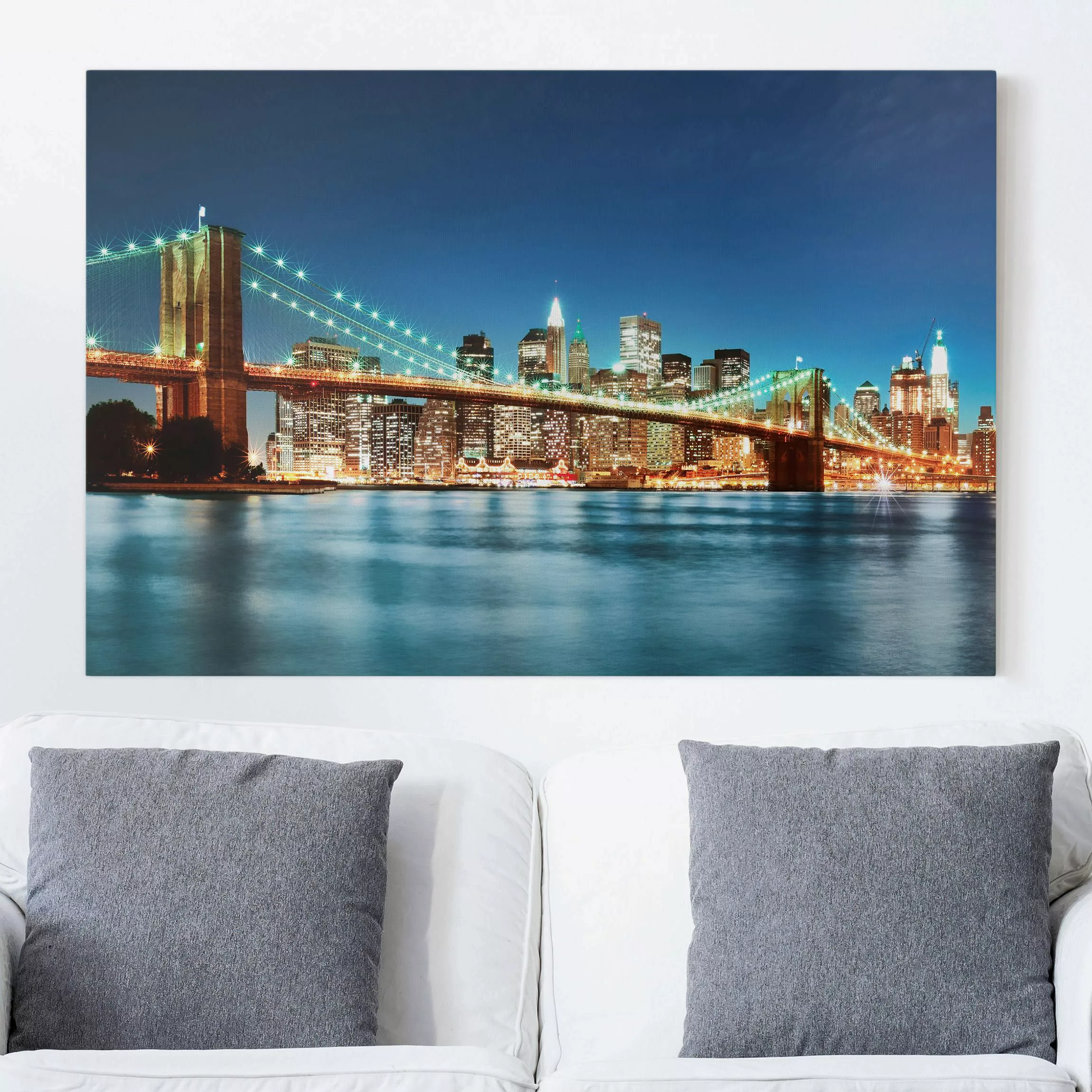 Leinwandbild New York - Querformat Nighttime Manhattan Bridge günstig online kaufen