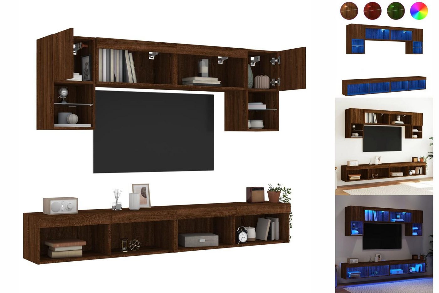 vidaXL TV-Schrank 6-tlg Wohnwand mit LED-Beleuchtung Braun Eichen-Optik günstig online kaufen