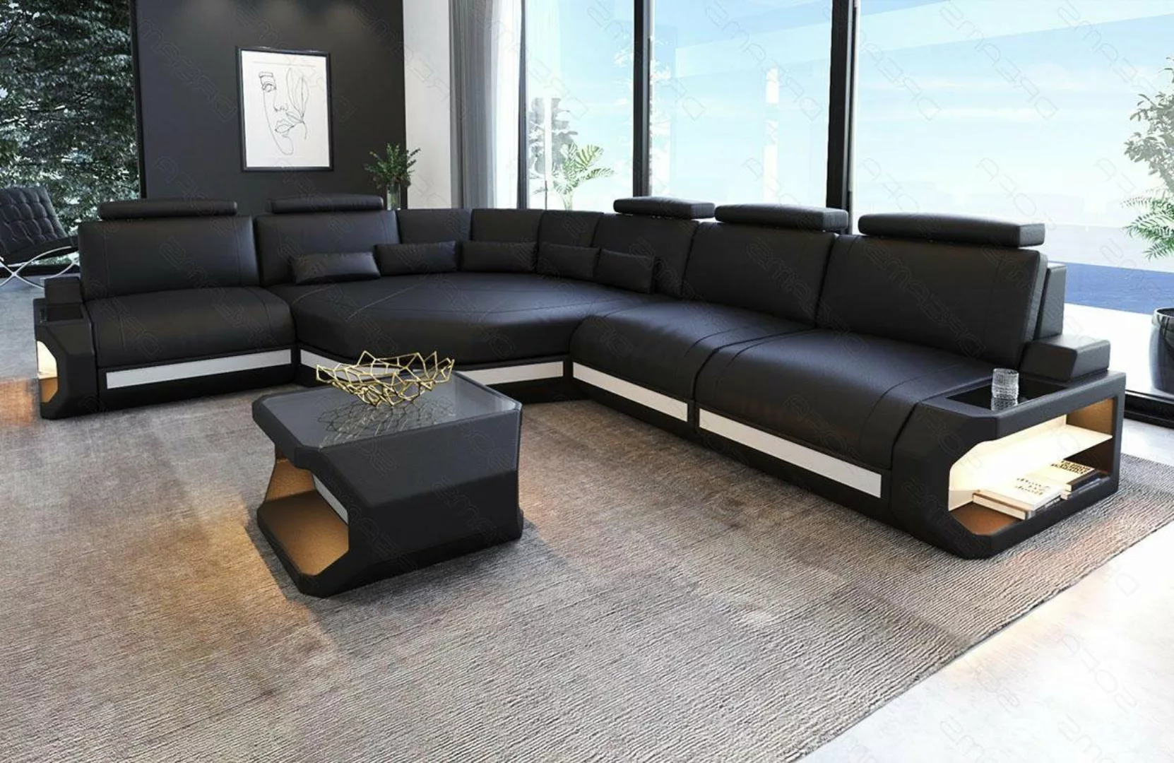 Sofa Dreams Ecksofa Asti, Couch, L Form Ledersofa mit LED, Designersofa günstig online kaufen