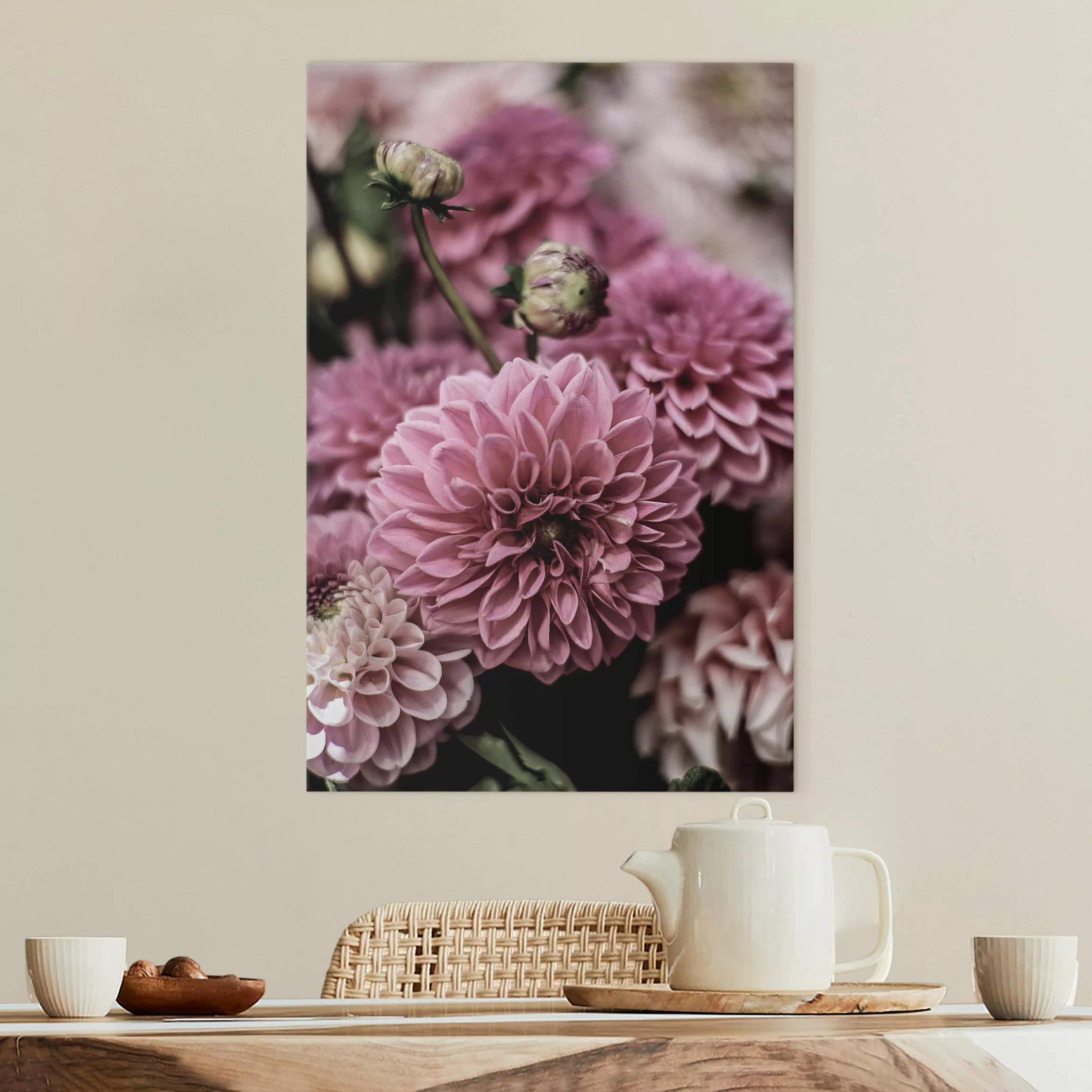 Leinwandbild Dahlienbouquet Nahaufnahme günstig online kaufen