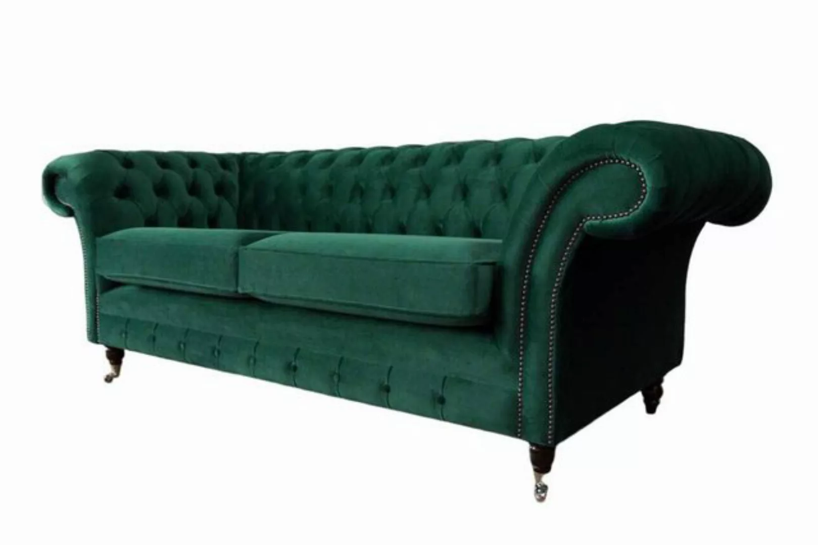 JVmoebel Chesterfield-Sofa Smaragdgrüner Samt CHESTERFIELD SOFA - 3-Sitzer günstig online kaufen