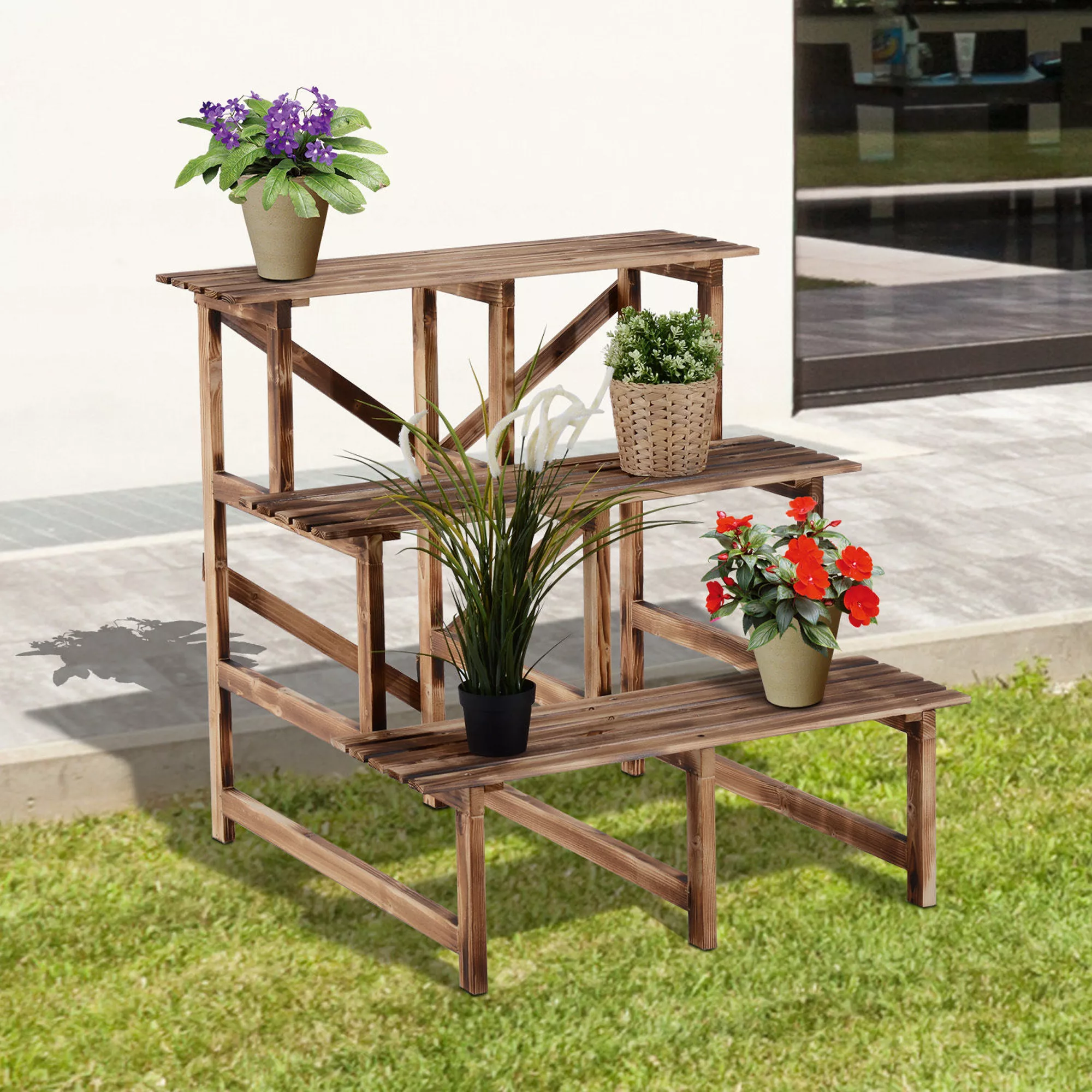 Outsunny Pflanzentreppe Blumenregal 3 Stufen aus Tannenholz 80 x 80 x 78cm günstig online kaufen