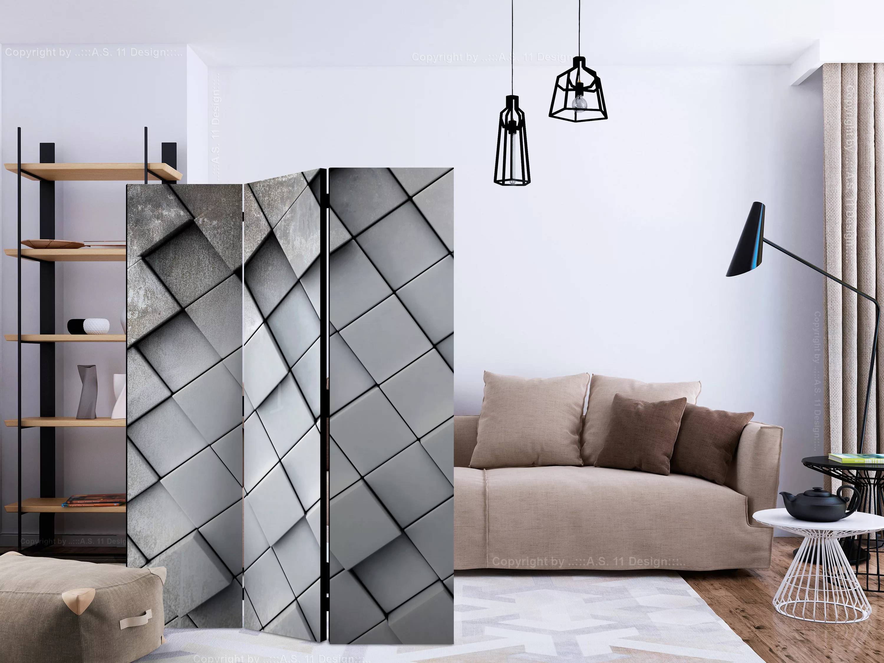 3-teiliges Paravent - Gray Background 3d [room Dividers] günstig online kaufen