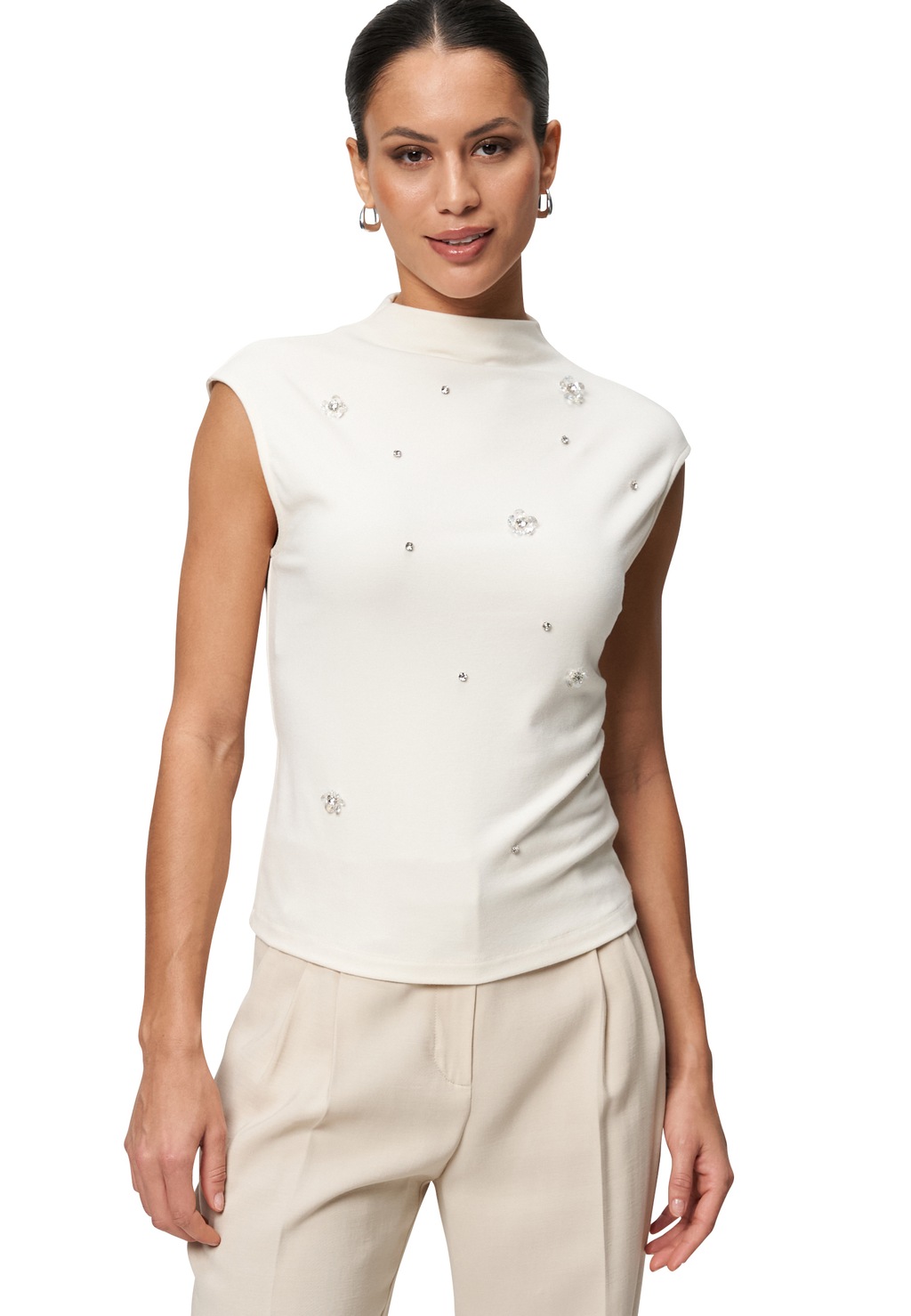 Zero Kurzarmshirt "zero Damen Shirt mit Strass und Blumen", (1 tlg.), Ziers günstig online kaufen