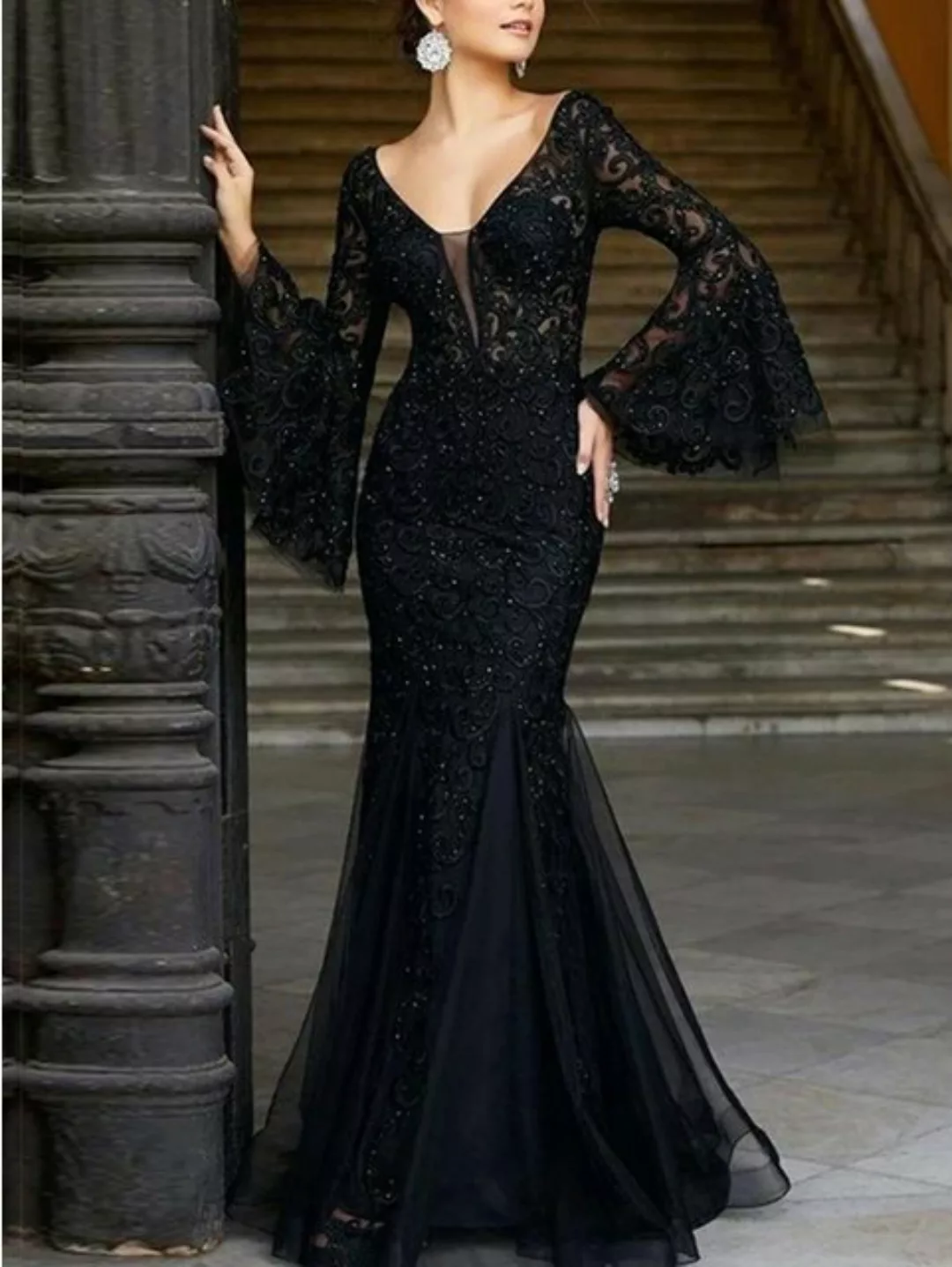 ZWY Abendkleid Ärmelloses schwarzes figurbetontes Abendkleid mit Spitzensti günstig online kaufen