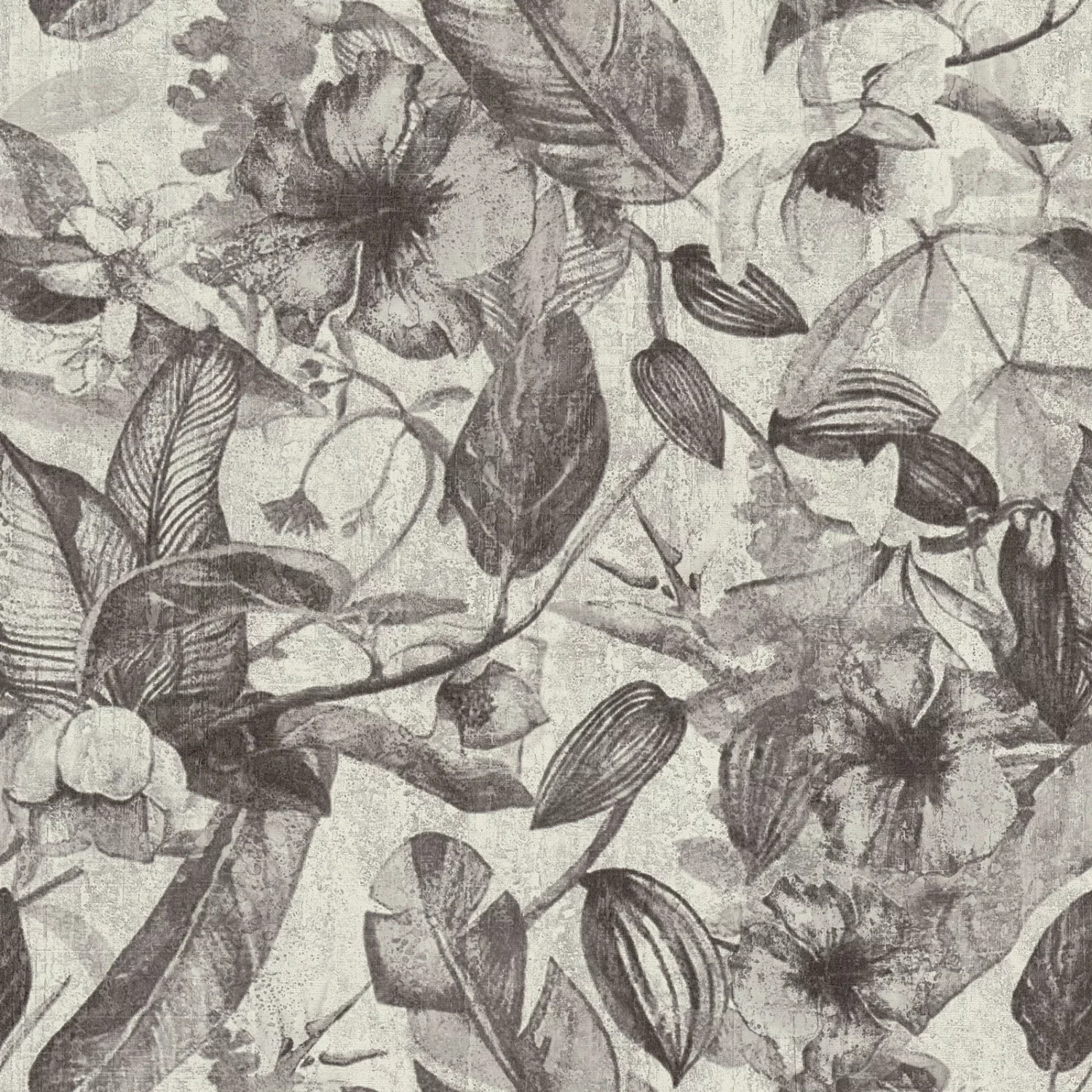 Bricoflor Vintage Tropical Tapete Schwarz Weiße Tapete mit Palmenblättern u günstig online kaufen
