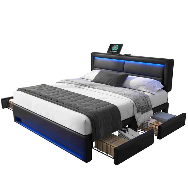 BlingBin Polsterbett 140*190cm Jugendbett mit USB-Anschluss, LED-Beleuchtun günstig online kaufen