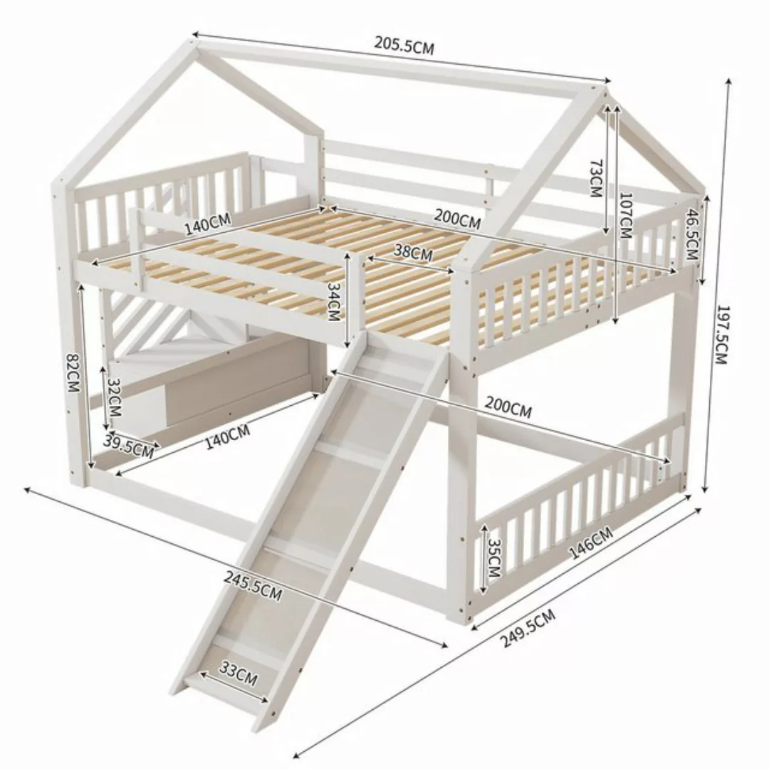TavilaEcon Etagenbett Kinderbett Jugendbett Hausbett mit Stauraumtreppe und günstig online kaufen