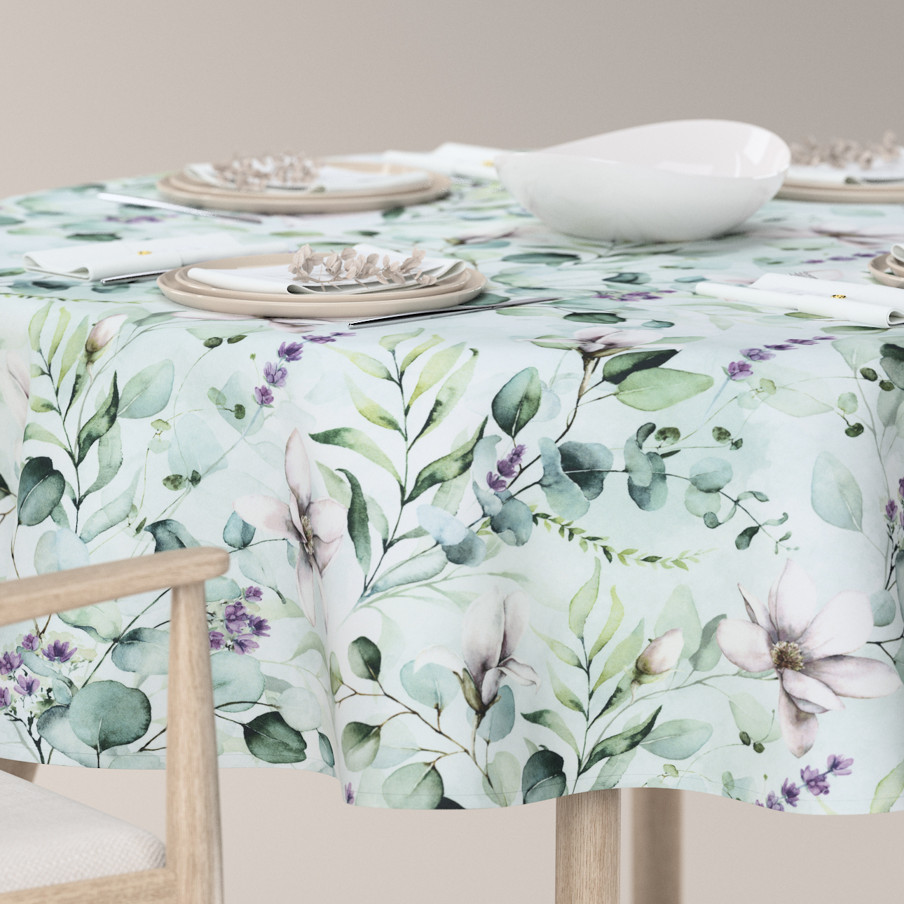 Runde Tischdecke, mintgrün-weiß, Flowers (143-66) günstig online kaufen