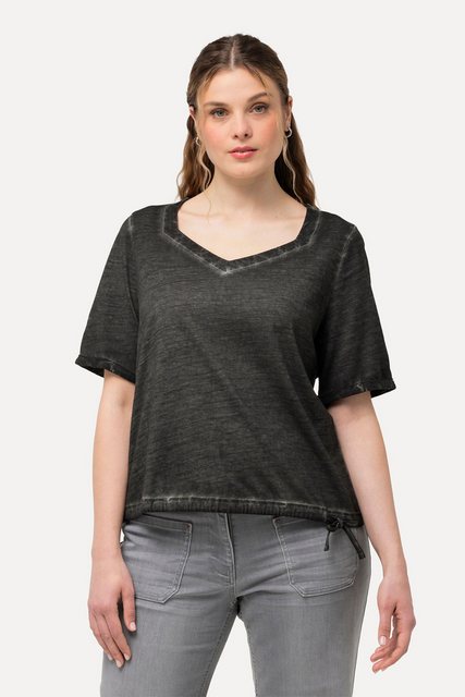 Ulla Popken T-Shirt T-Shirt Metallic-Stern Saumband Herzausschnitt günstig online kaufen