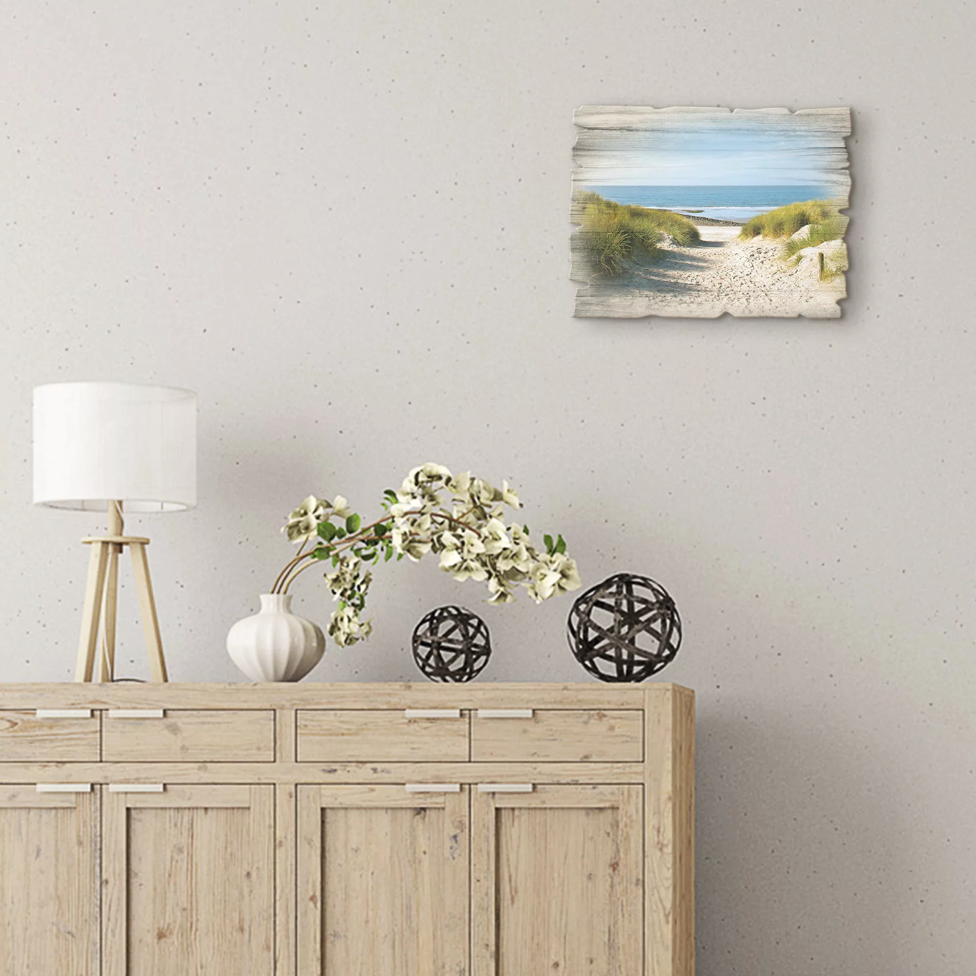 Artland Holzbild "Strand mit Sanddünen und Weg zur See", Strand, (1 St.) günstig online kaufen