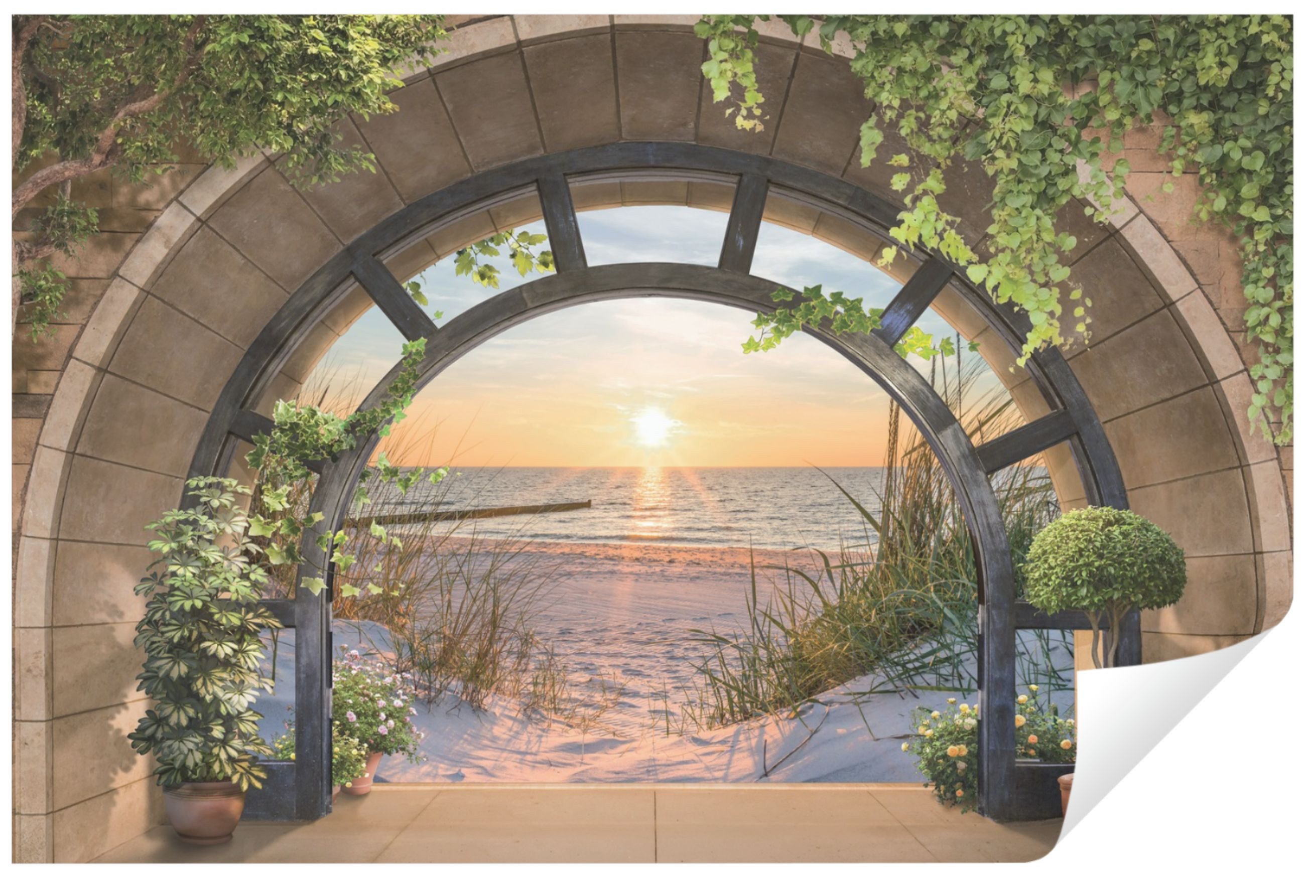 Wallarena Fototapete 3D EFFEKT Fenster Strand günstig online kaufen
