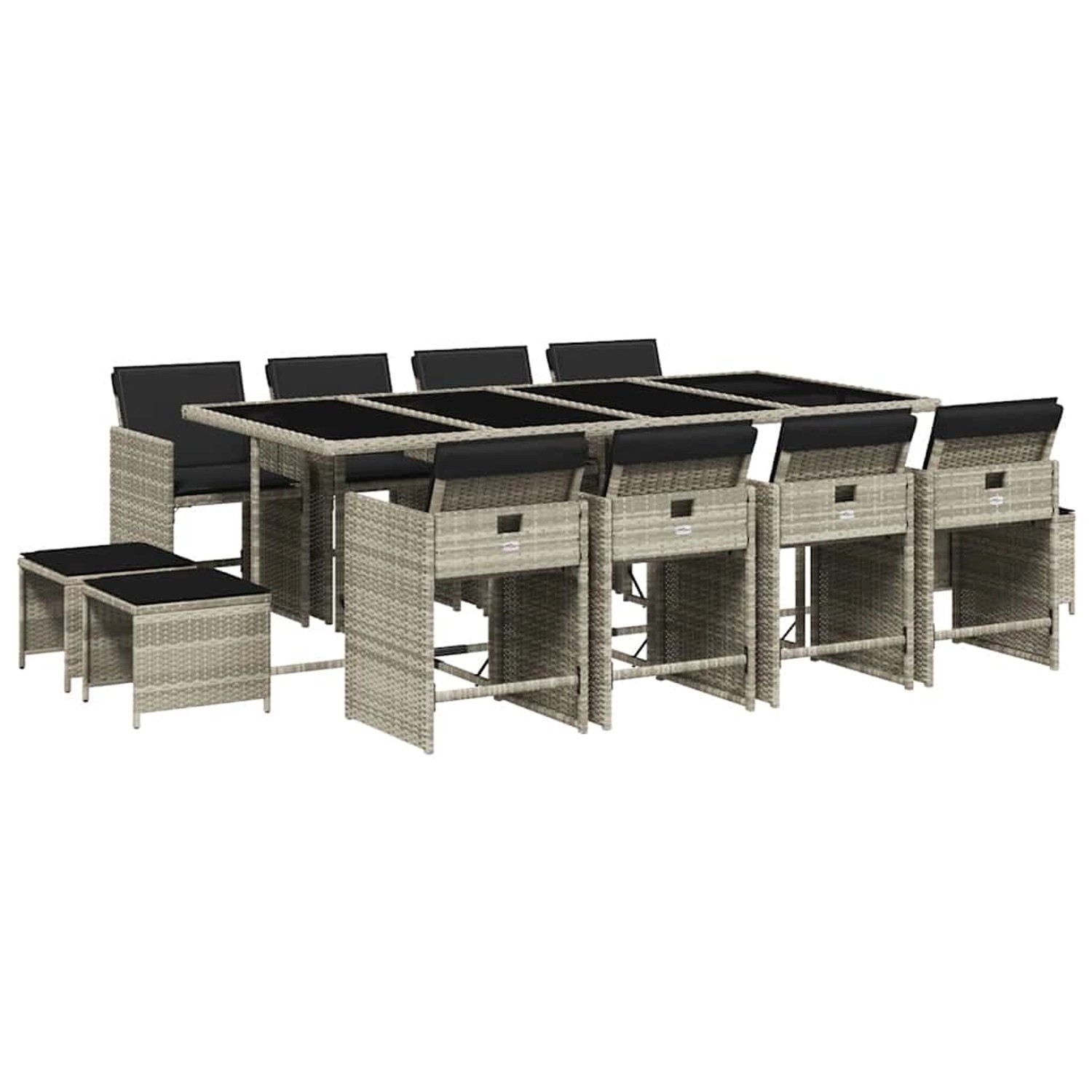 vidaXL 13-Tlg Garten-Essgruppe mit Kissen Hellgrau Poly Rattan 3211163 günstig online kaufen