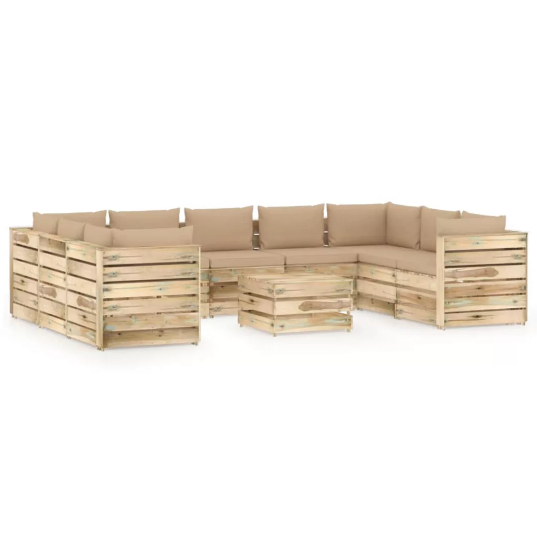 10-tlg. Garten-lounge-set Mit Kissen Grün Imprägniertes Holz günstig online kaufen