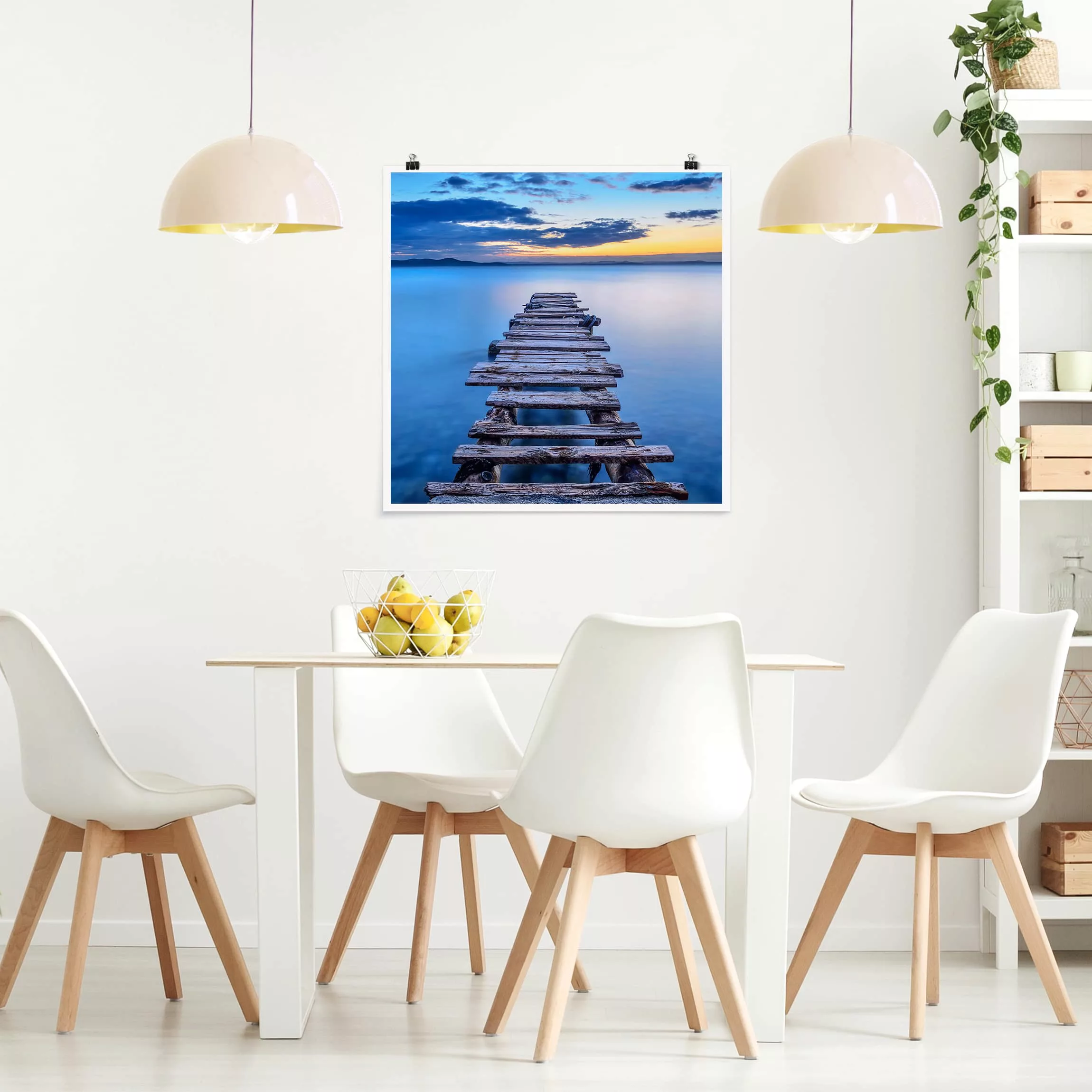 Poster Strand - Quadrat Steg ins ruhige Meer günstig online kaufen