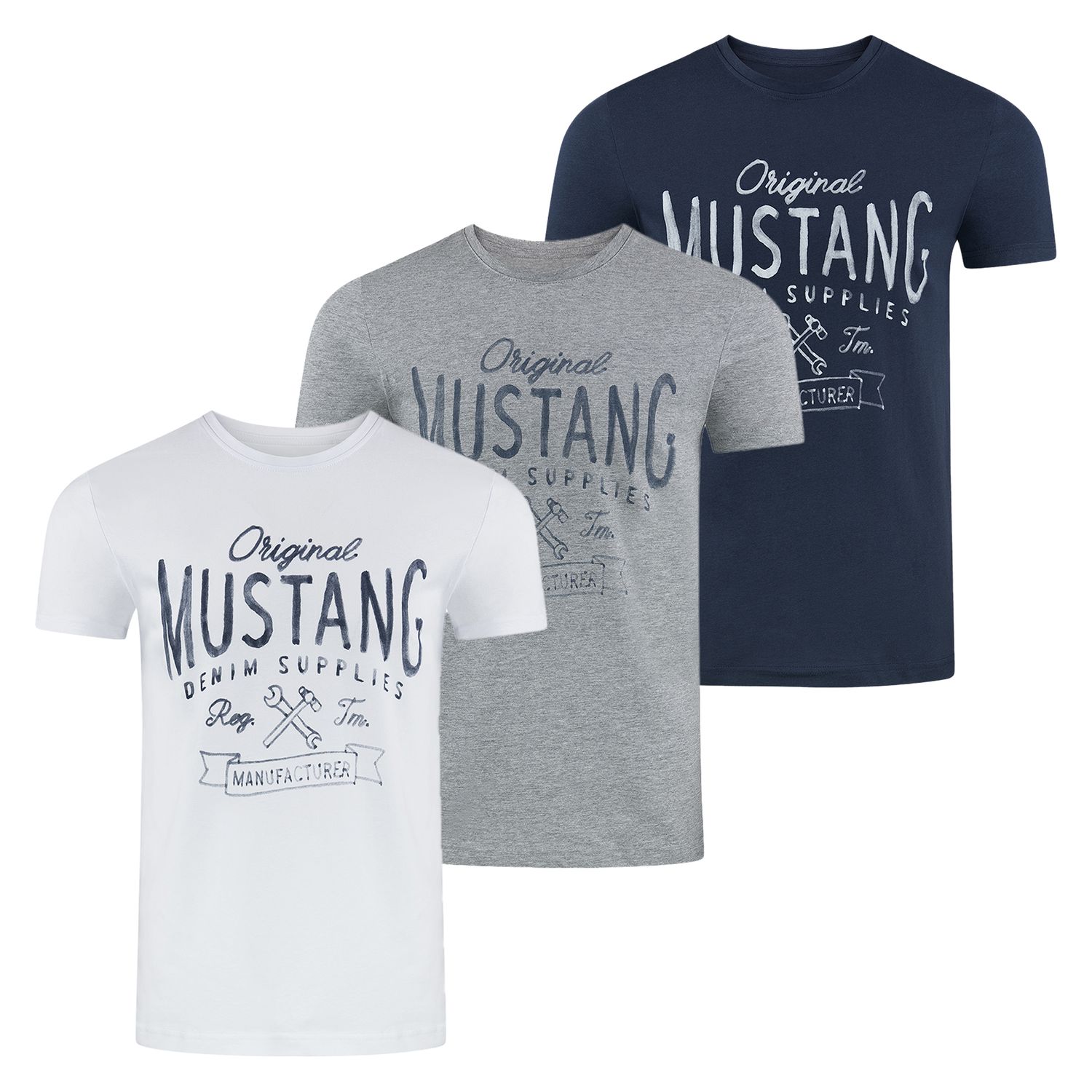 Mustang Herren T-Shirt Mustang Mehrfarbig Rundhals Regular Fit S bis 6XL 4e günstig online kaufen