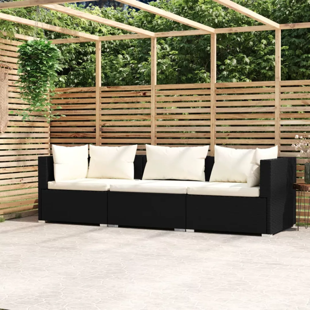 Vidaxl 3-sitzer-sofa Mit Kissen Schwarz Poly Rattan günstig online kaufen