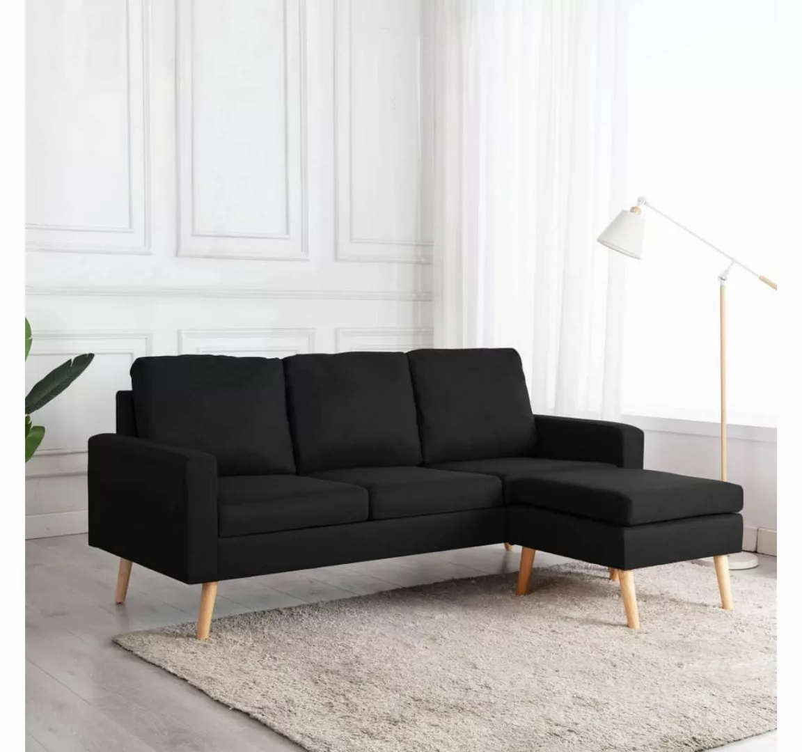 vidaXL Sofa 3-Sitzer-Sofa mit Hocker Schwarz Stoff Couch günstig online kaufen