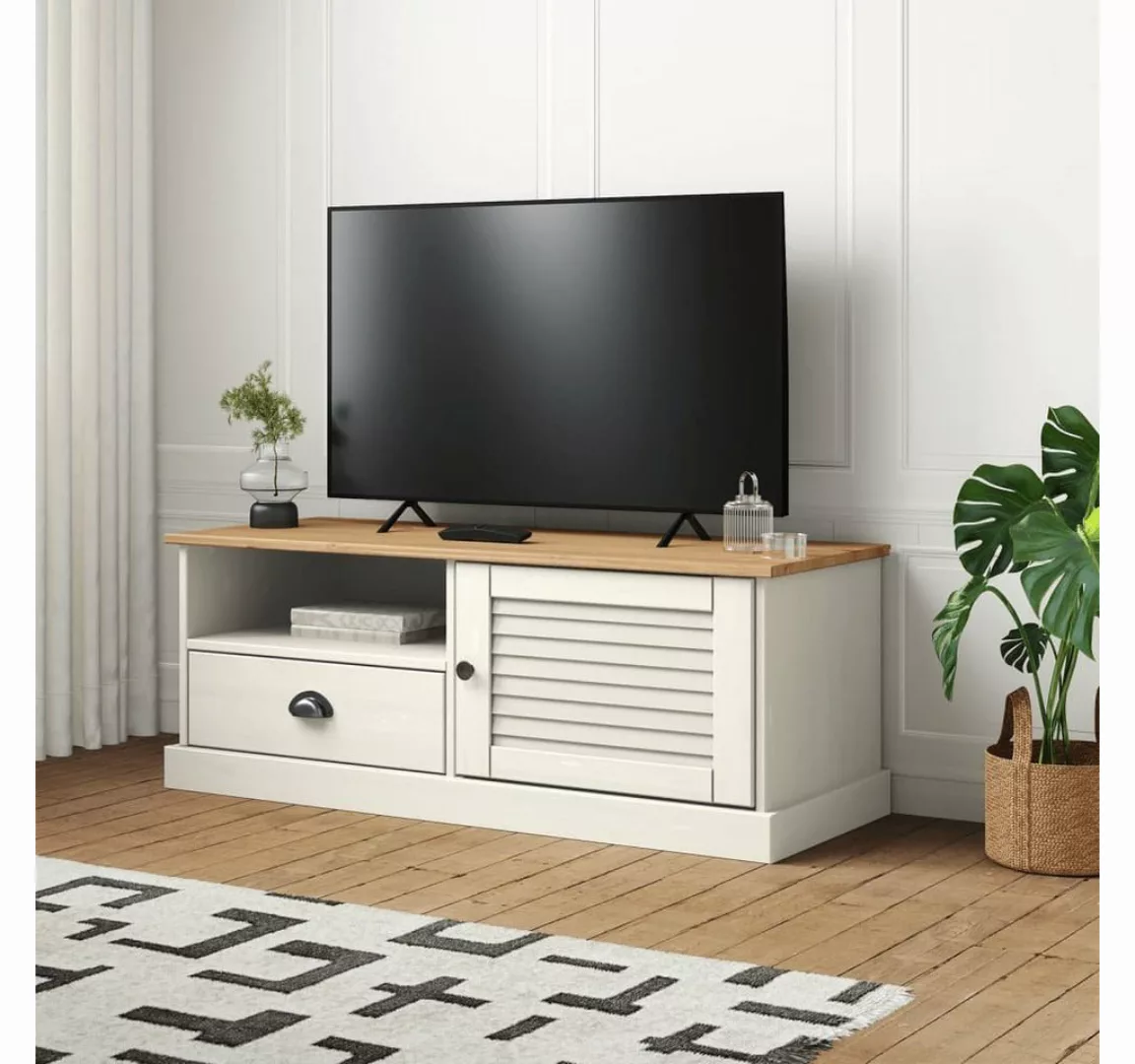 furnicato TV-Schrank VIGO Weiß 106x40x40 cm Massivholz Kiefer günstig online kaufen