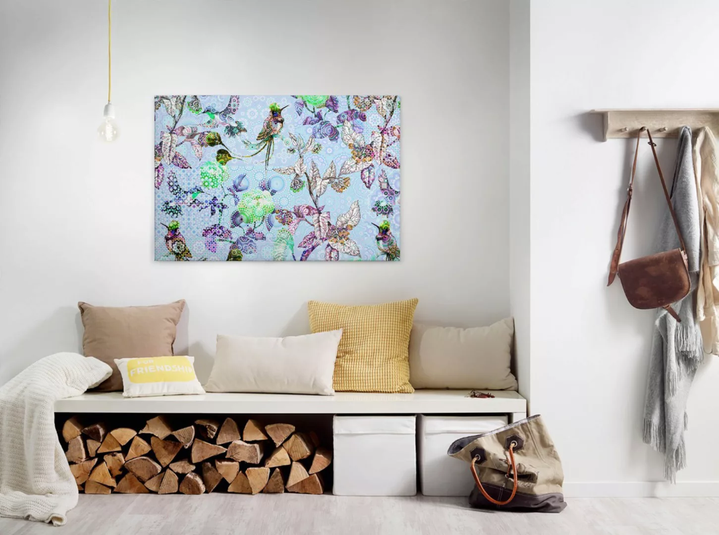 Bricoflor Wandbild Mit Vogel In Hellblau Leinwand Bild Mit Paradiesvogel Un günstig online kaufen