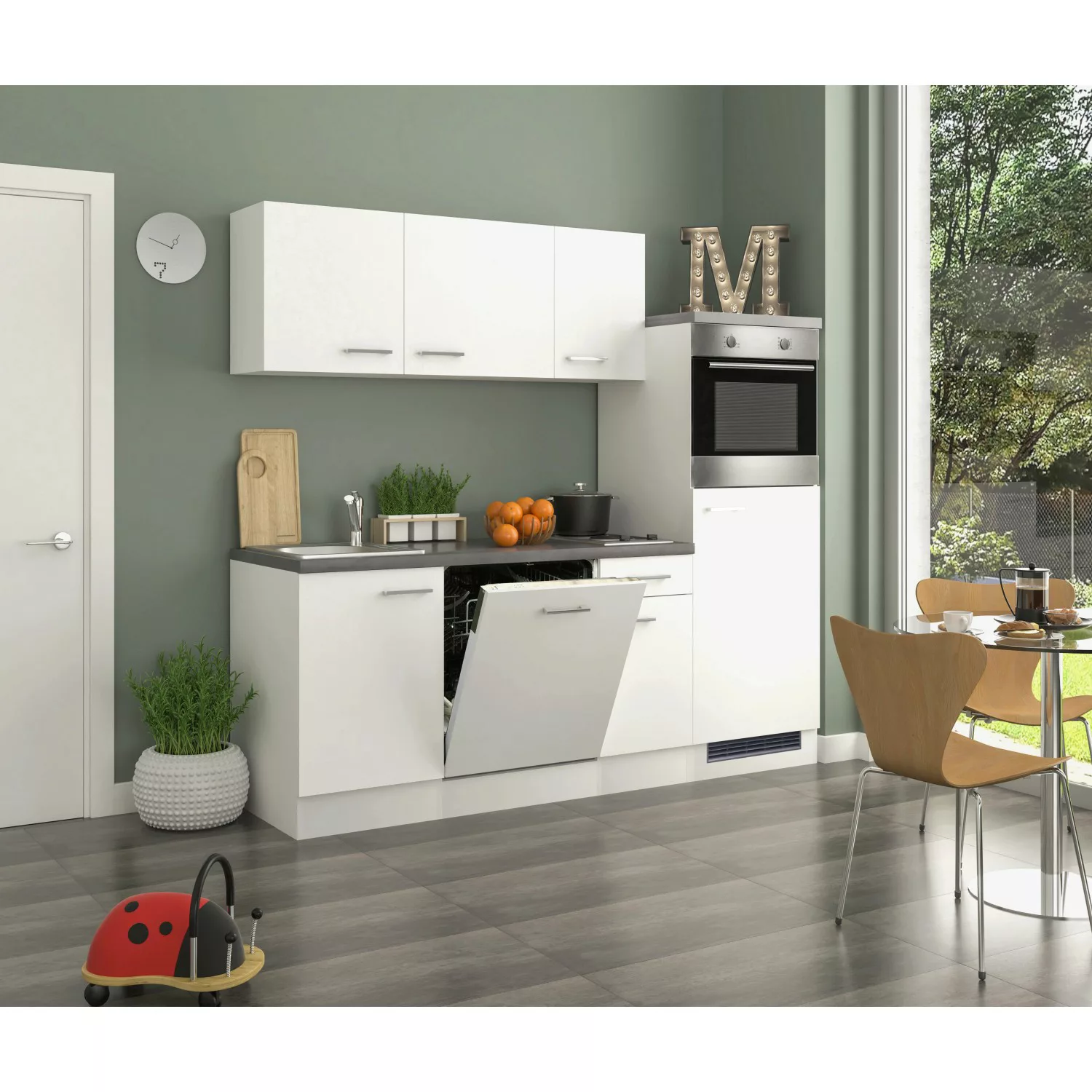 Flex-Well Exclusiv Küchenzeile Joelina 210 cm Weiß matt günstig online kaufen