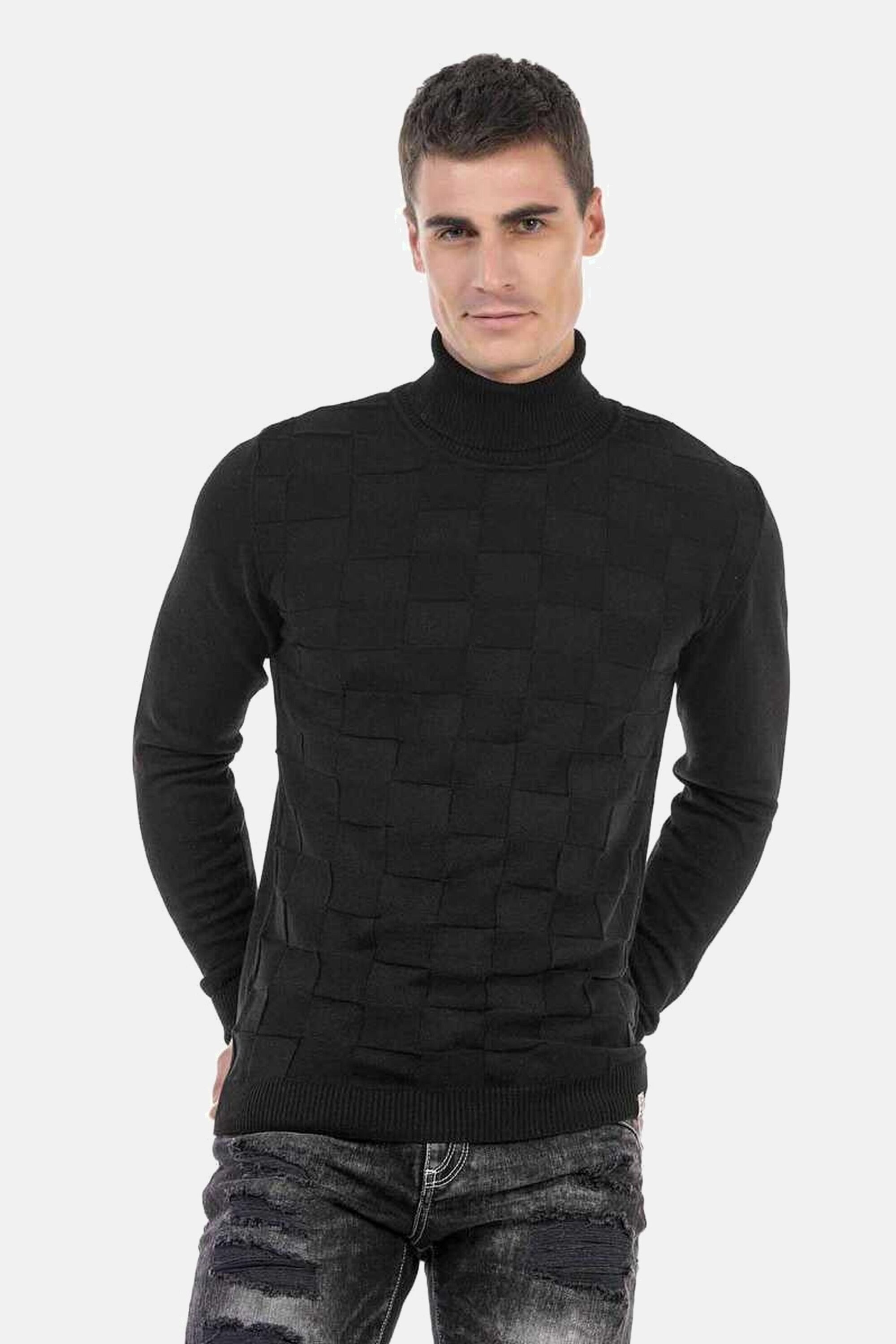 Cipo & Baxx Rollkragenpullover "Pullover", (1 tlg.), mit kariertem Strickmu günstig online kaufen