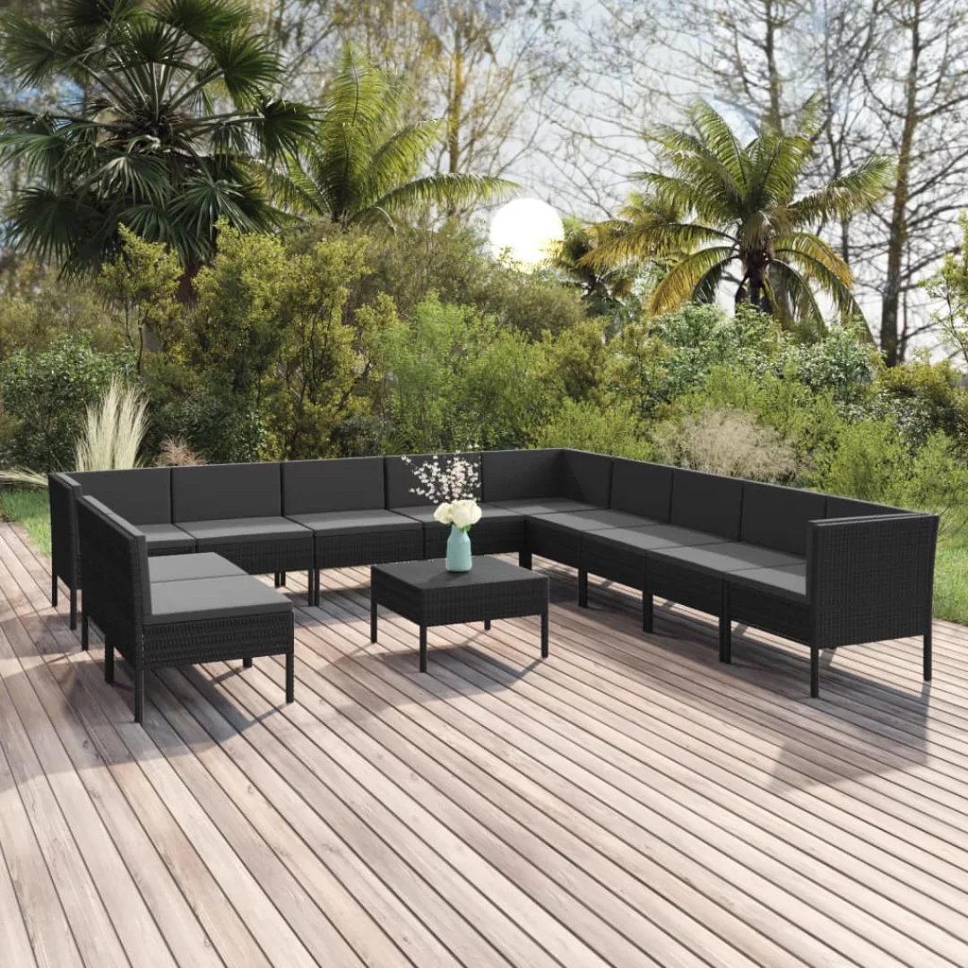 12-tlg. Garten-lounge-set Mit Auflagen Poly Rattan Schwarz günstig online kaufen