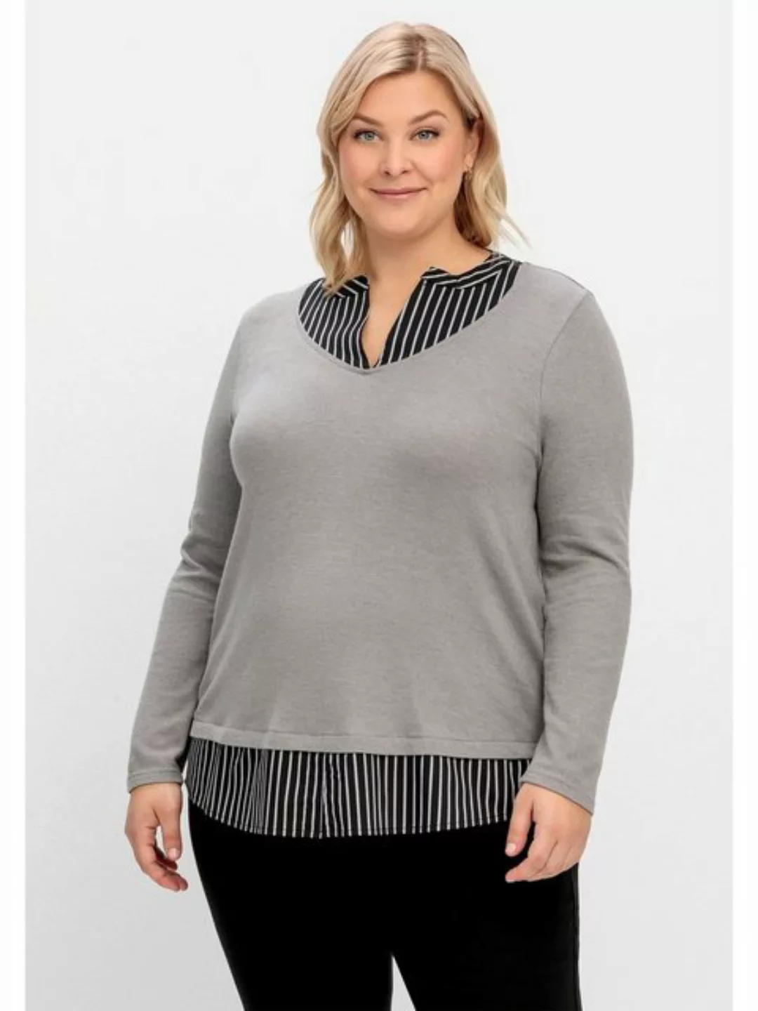 Sheego V-Ausschnitt-Pullover Große Größen mit Webeinsatz, in 2-in-1-Optik günstig online kaufen