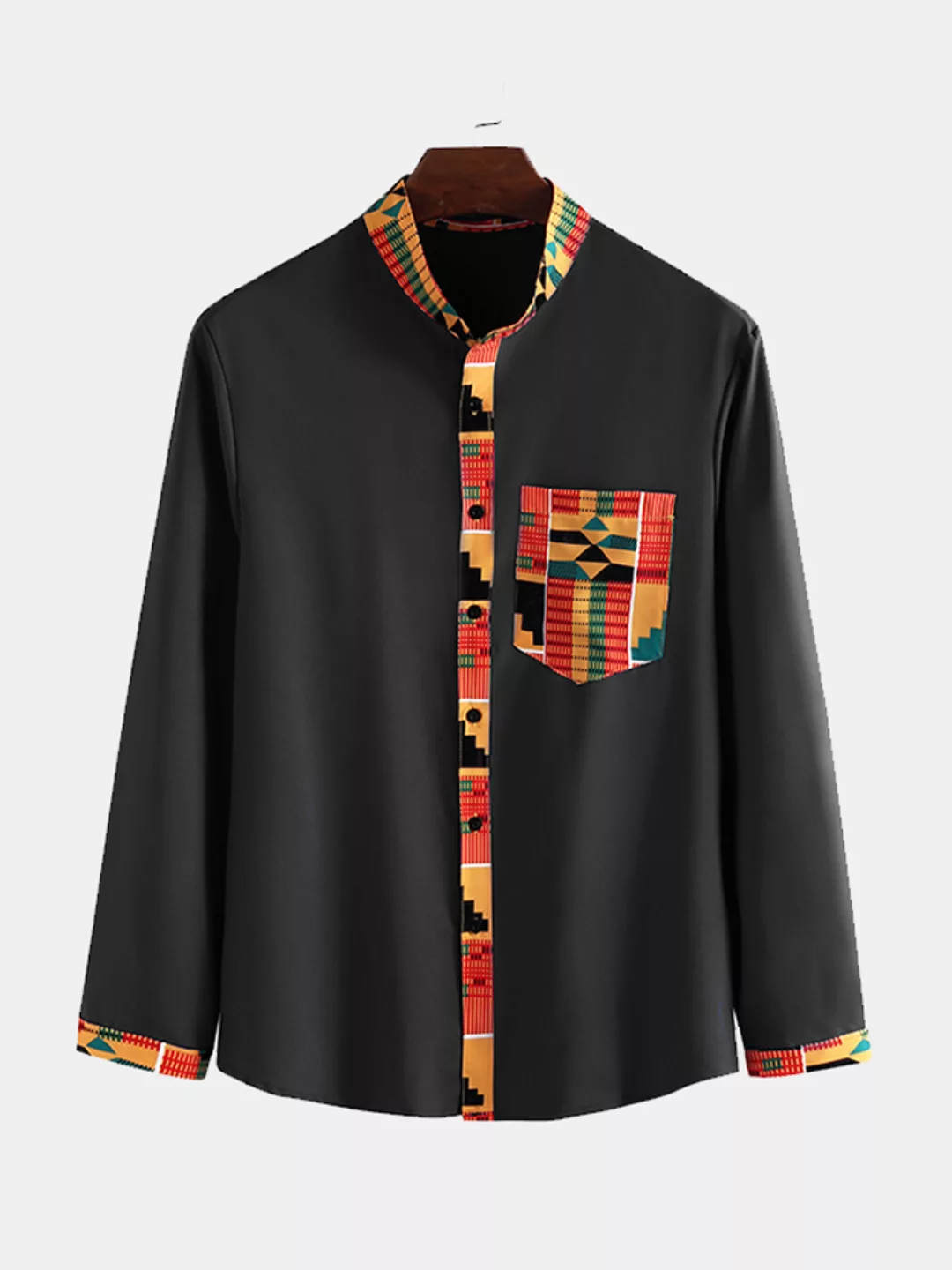 Männer gemischte Farbe unregelmäßige geometrische ethnische Muster Shirt günstig online kaufen