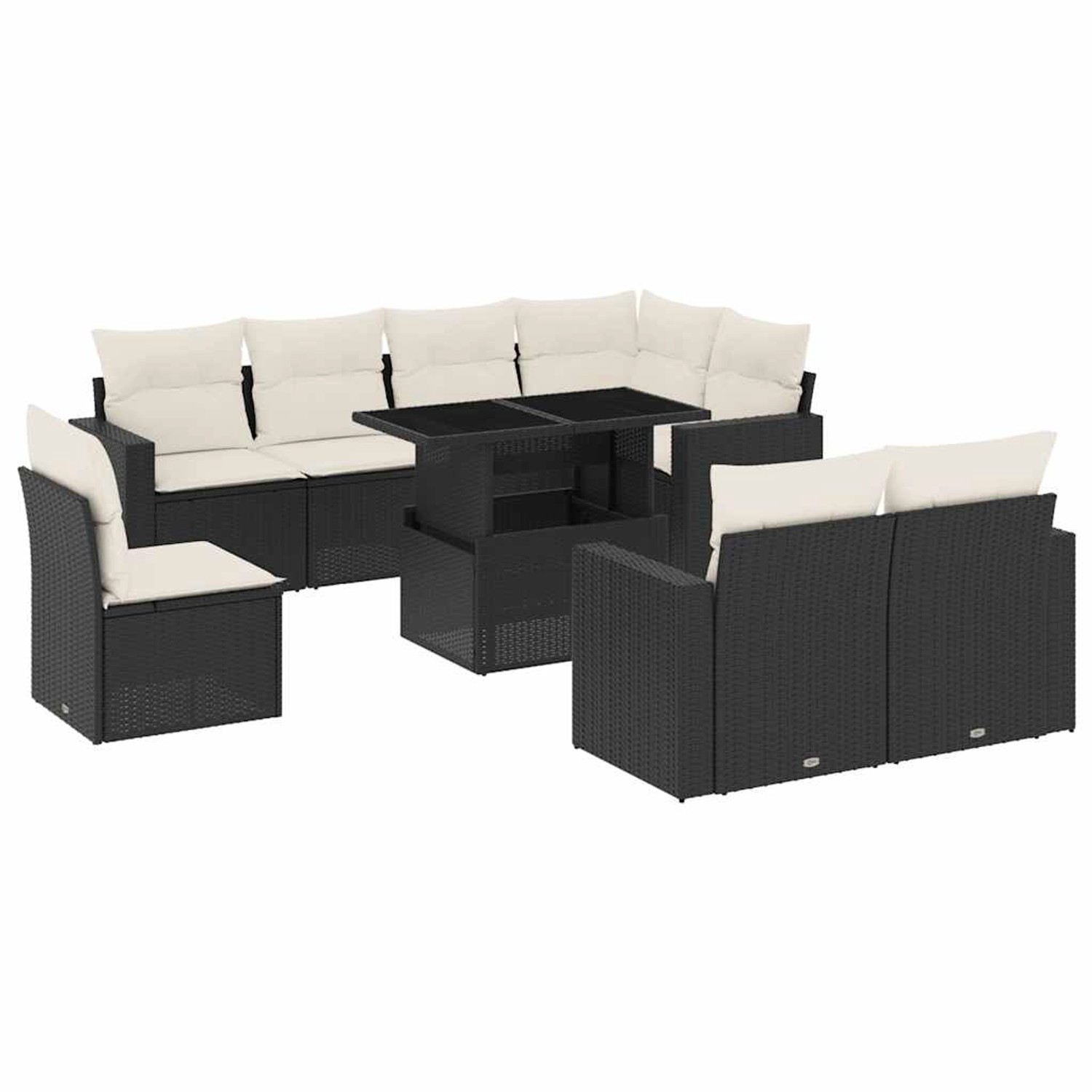 vidaXL 9-Tlg Garten-Sofagarnitur mit Kissen Schwarz Poly Rattan 3267406 günstig online kaufen