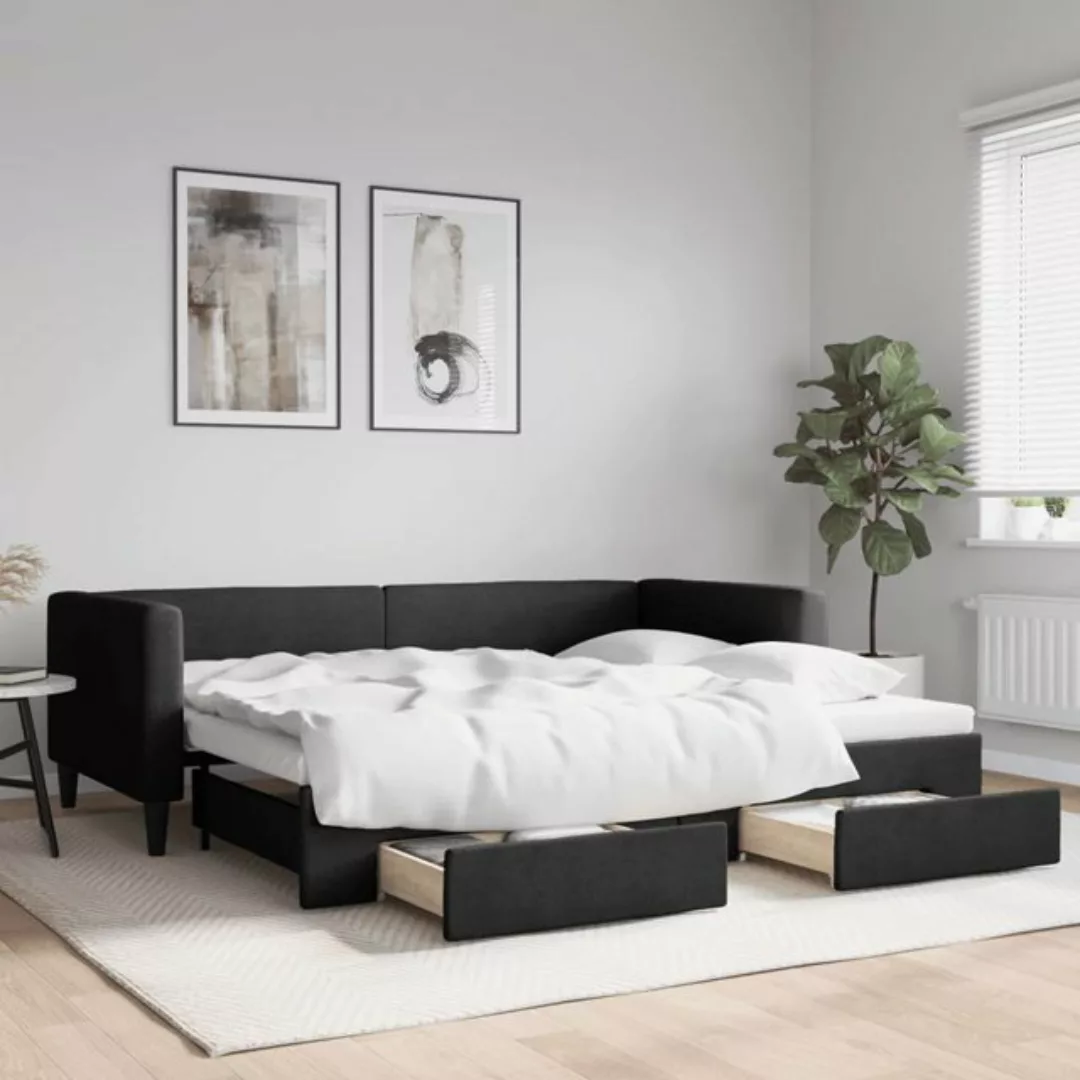 vidaXL Gästebett Tagesbett Ausziehbar mit Schubladen Schwarz 90x200 cm Stof günstig online kaufen