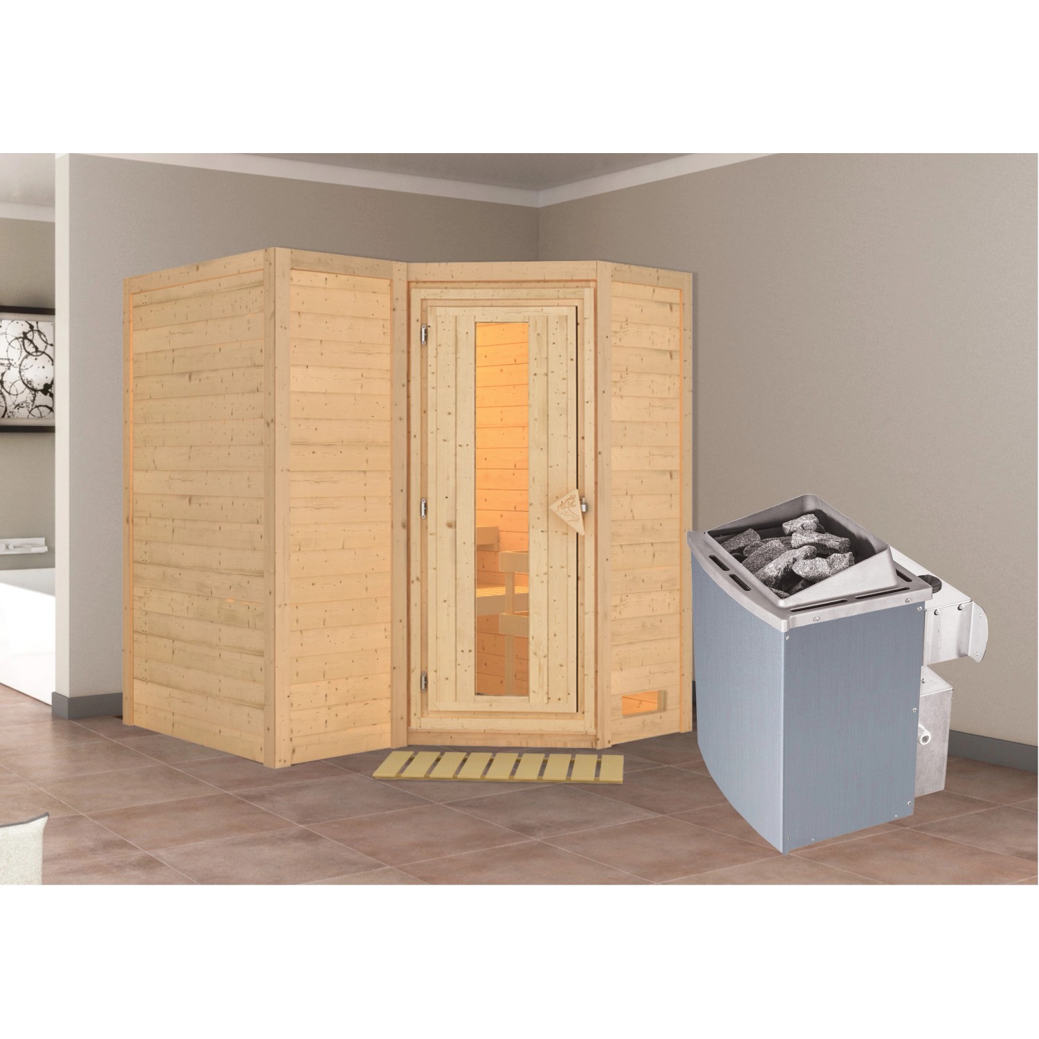 Woodfeeling Sauna-Set Steena 1 inkl. Ofen 9 kW mit integr. Steuerung, Energ günstig online kaufen