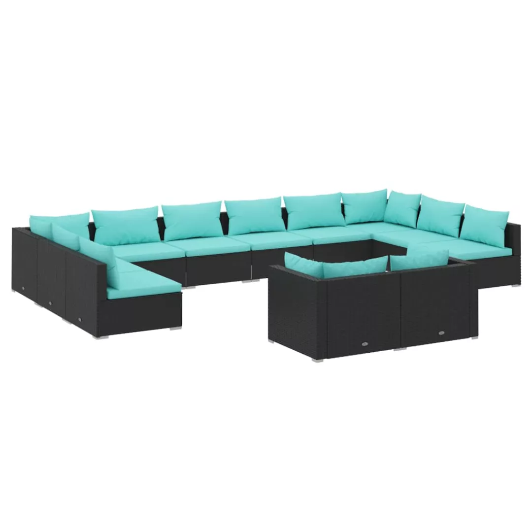 Vidaxl 12-tlg. Garten-lounge-set Mit Kissen Schwarz Poly Rattan günstig online kaufen