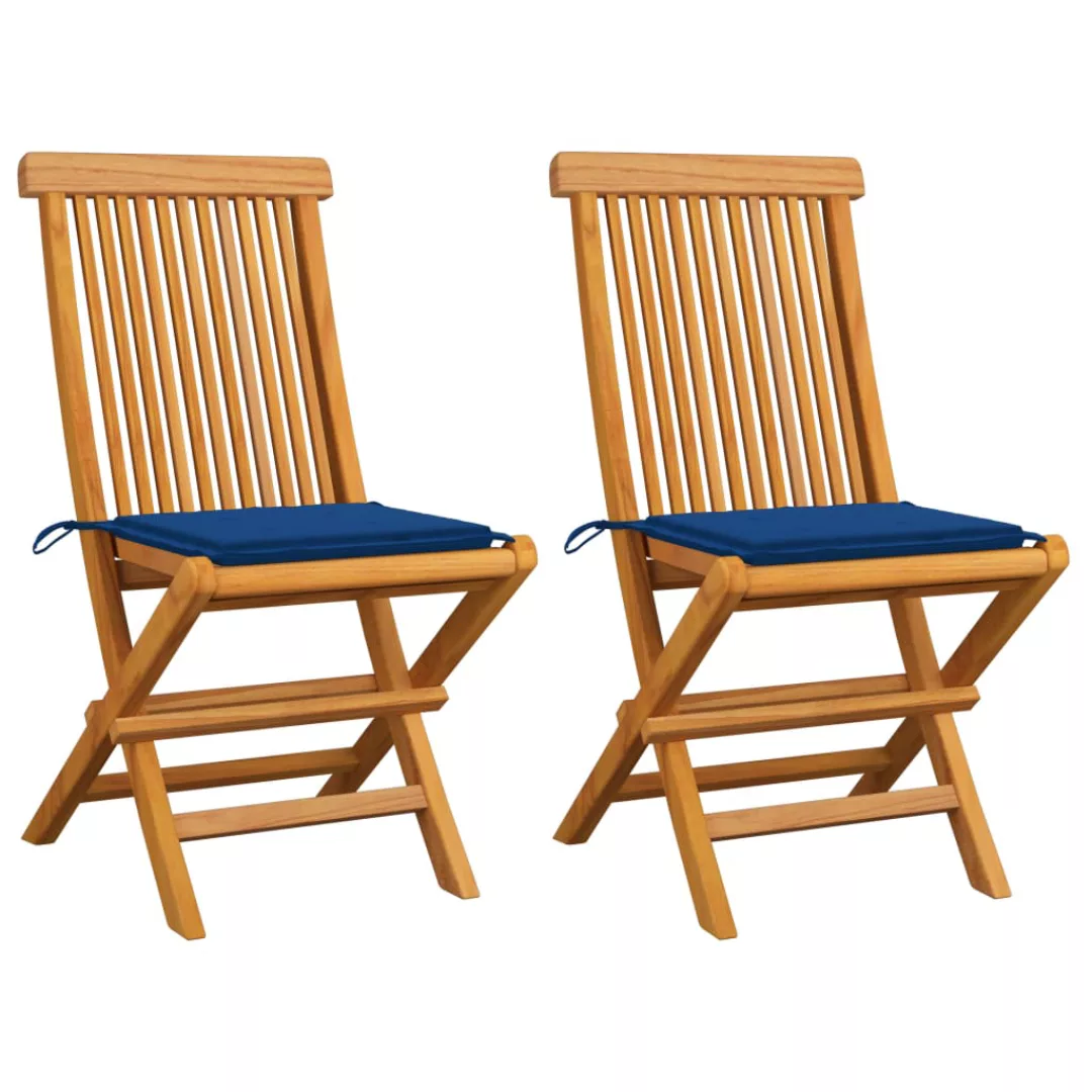 Gartenstühle Mit Blauen Kissen 2 Stk. Massivholz Teak günstig online kaufen