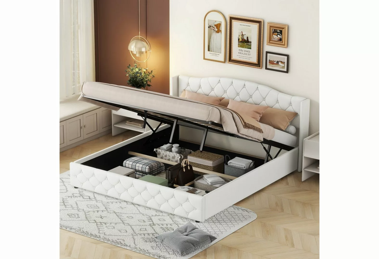 MODFU Polsterbett Doppelbett Funktionsbett Bett Stauraumbett 180 x 200cm (1 günstig online kaufen