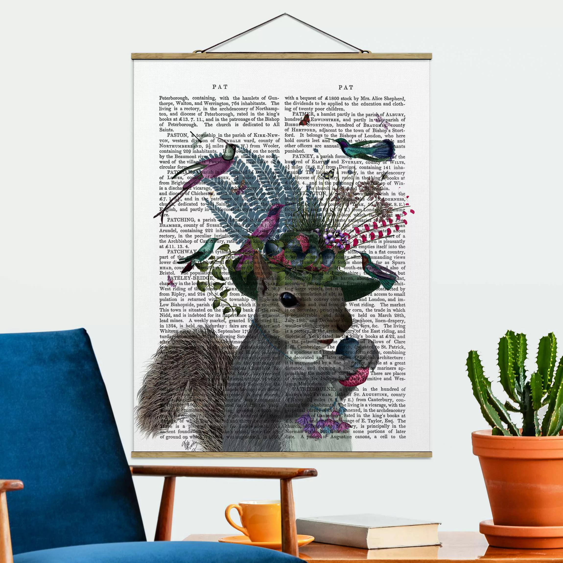 Stoffbild Tiere mit Posterleisten - Hochformat Vogelfänger - Eichhörnchen m günstig online kaufen