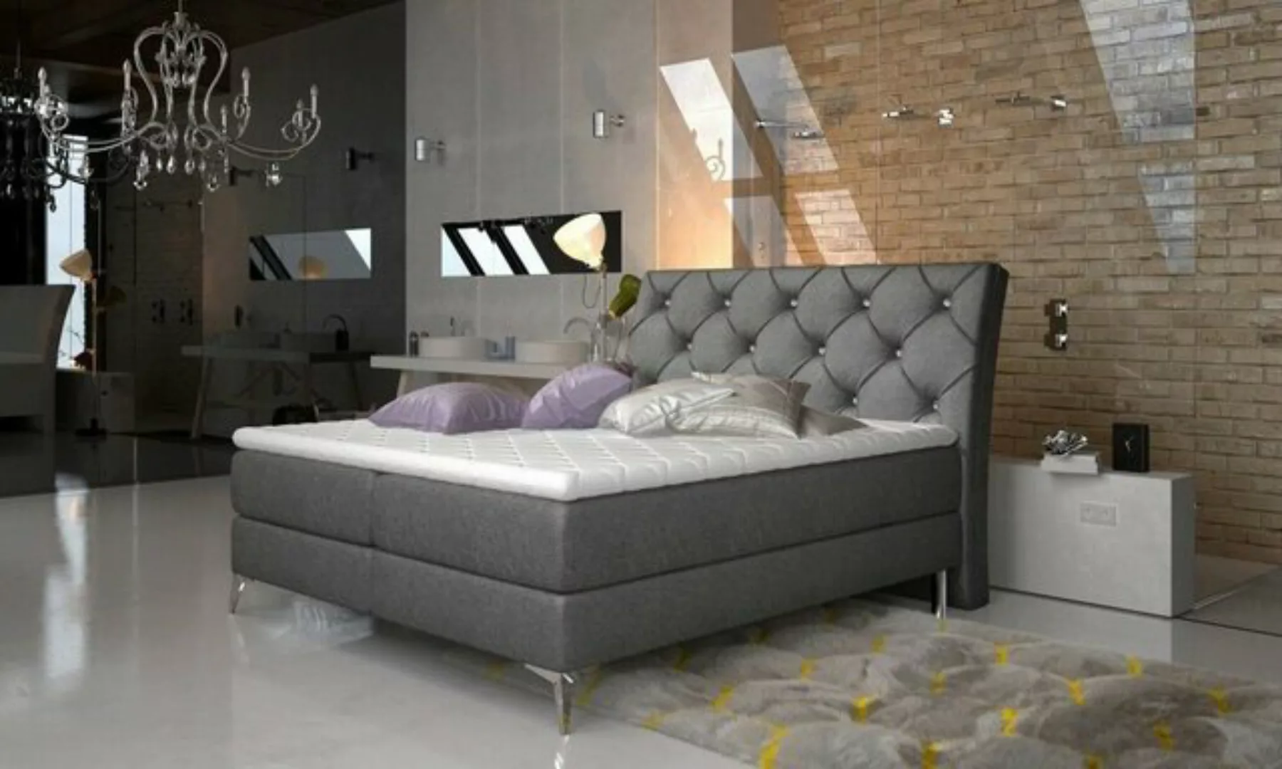 JVmoebel Bett, Designer Bett Schlafzimmer Betten Textil Hotel Polster Chest günstig online kaufen