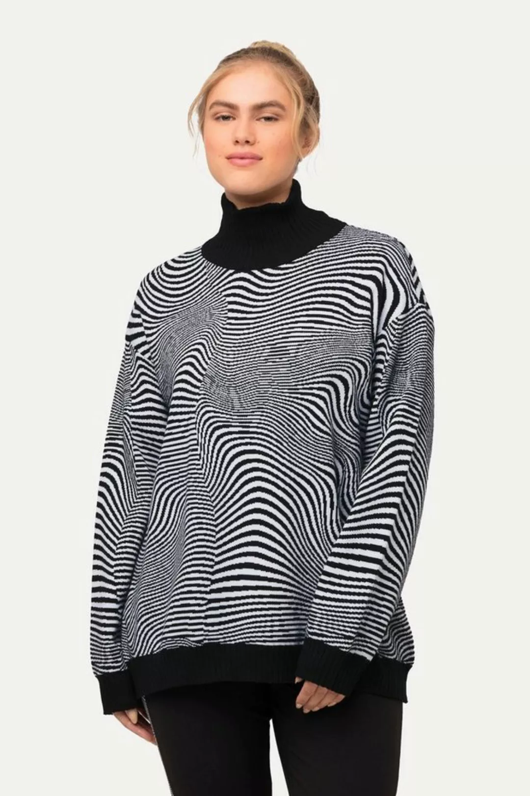 Ulla Popken Strickpullover Pullover Wellenmuster Oversized Stehkragen Langa günstig online kaufen