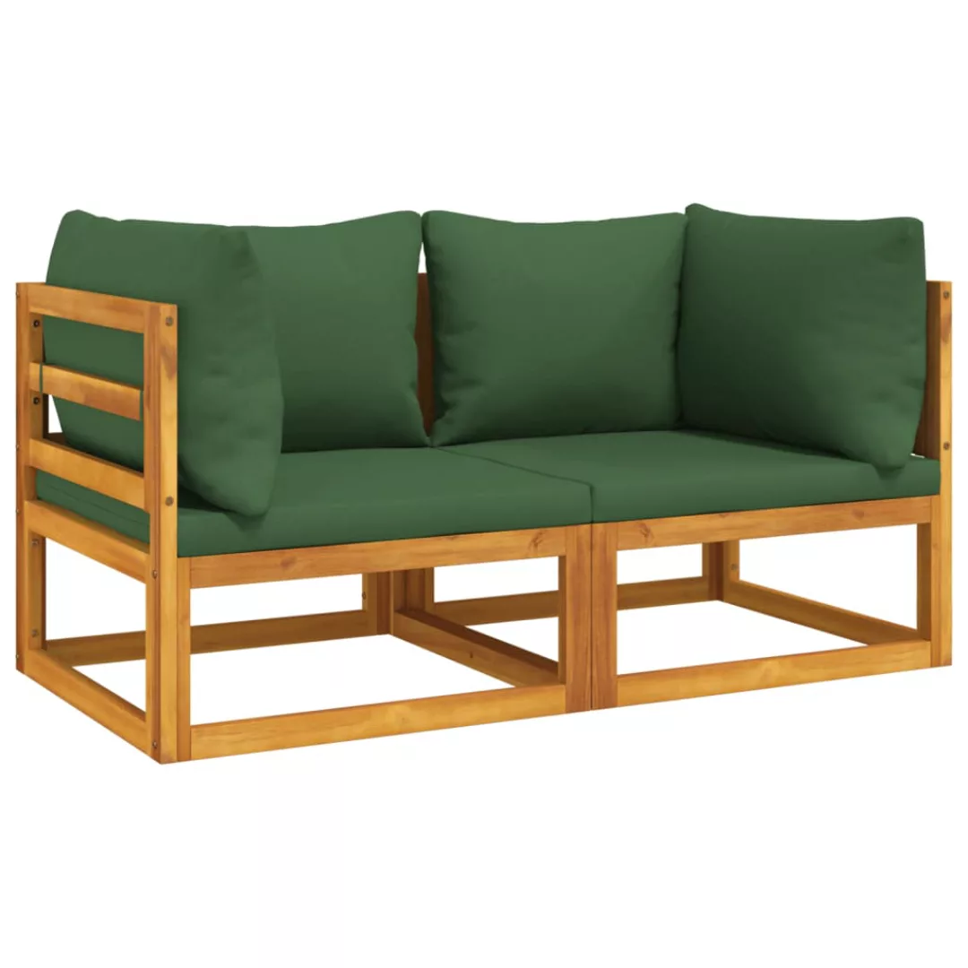 Vidaxl Modular-ecksofas 2 Stk. Mit Grünen Kissen Massivholz Akazie günstig online kaufen
