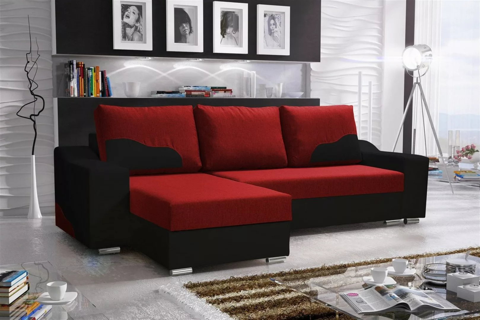 Fun Möbel Ecksofa Ecksofa Designersofa COLLIN mit Ottomane, 2 x Bettkasten günstig online kaufen