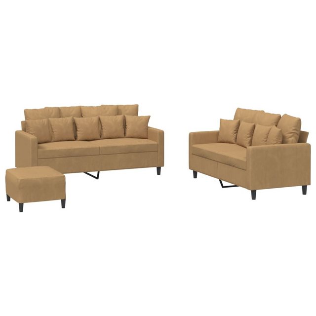 vidaXL Sofa Sofagarnitur Set mit Kissen Samt, 3-tlg., Braun günstig online kaufen