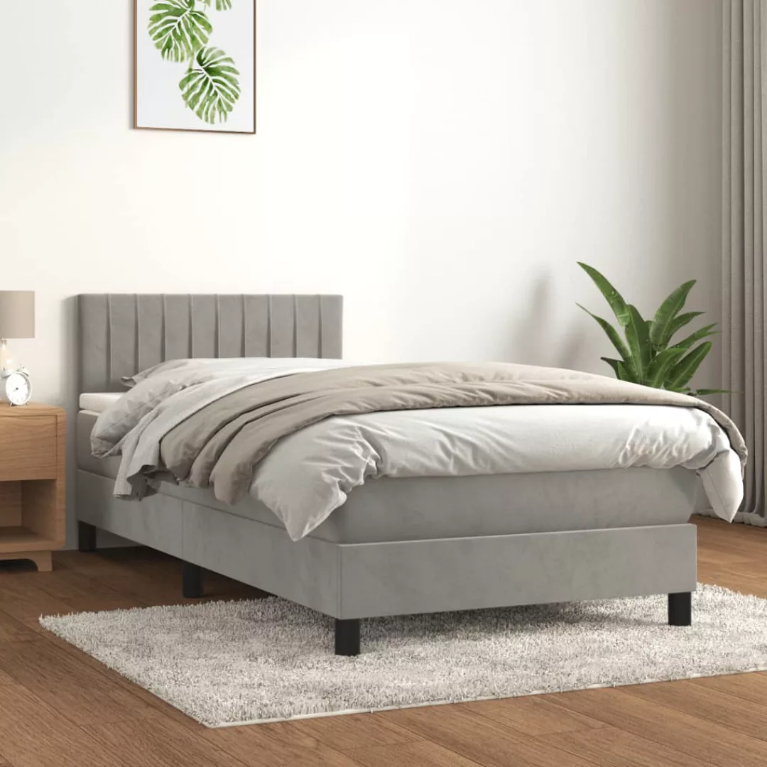 Vidaxl Boxspringbett Mit Matratze Hellgrau 100x200 Cm Samt günstig online kaufen