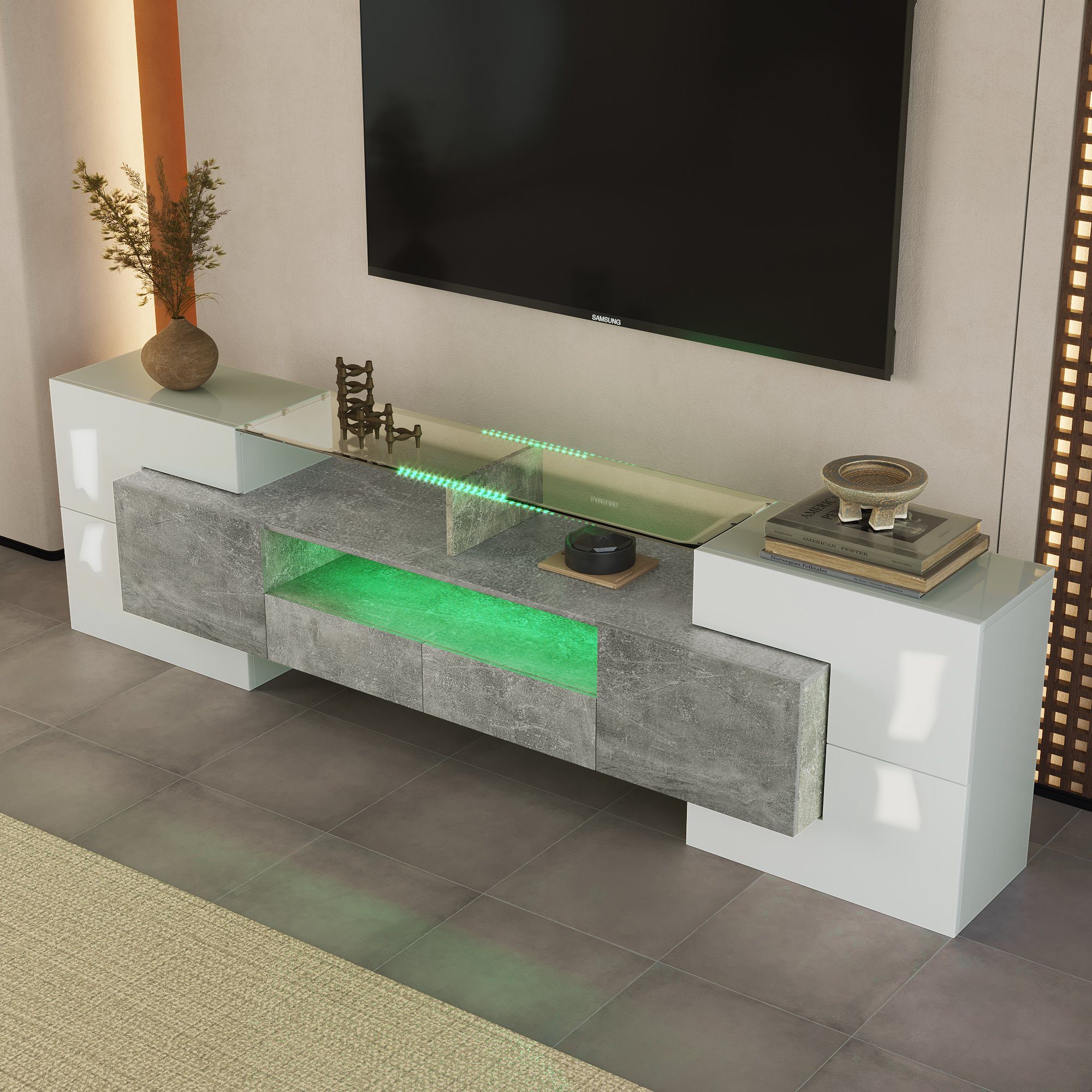 Merax Lowboard mit LED-Beleuchtung und Glasplatte, günstig online kaufen