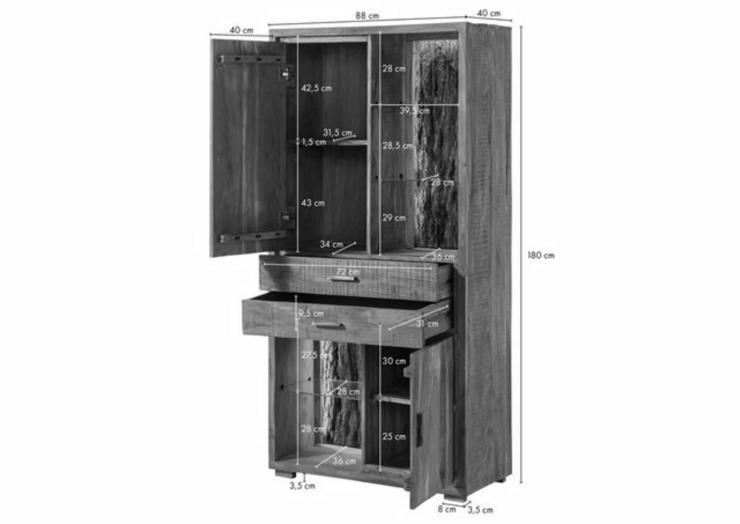 Massivmoebel24 Dreh-/Schwebetürenschrank Schrank Akazie 88x40x180 dunkelbra günstig online kaufen