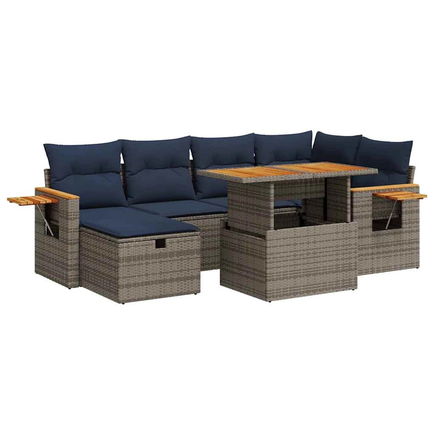 vidaXL 7-Tlg Garten-Sofagarnitur mit Kissen Grau Poly Rattan 3328139 günstig online kaufen